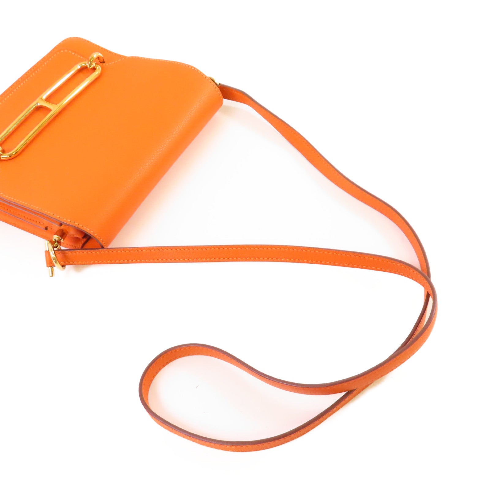 HERMES Evercolor皮革Roulis Mini Shoulder Bag金扣肩背袋9J Feu fire orange/火橘色