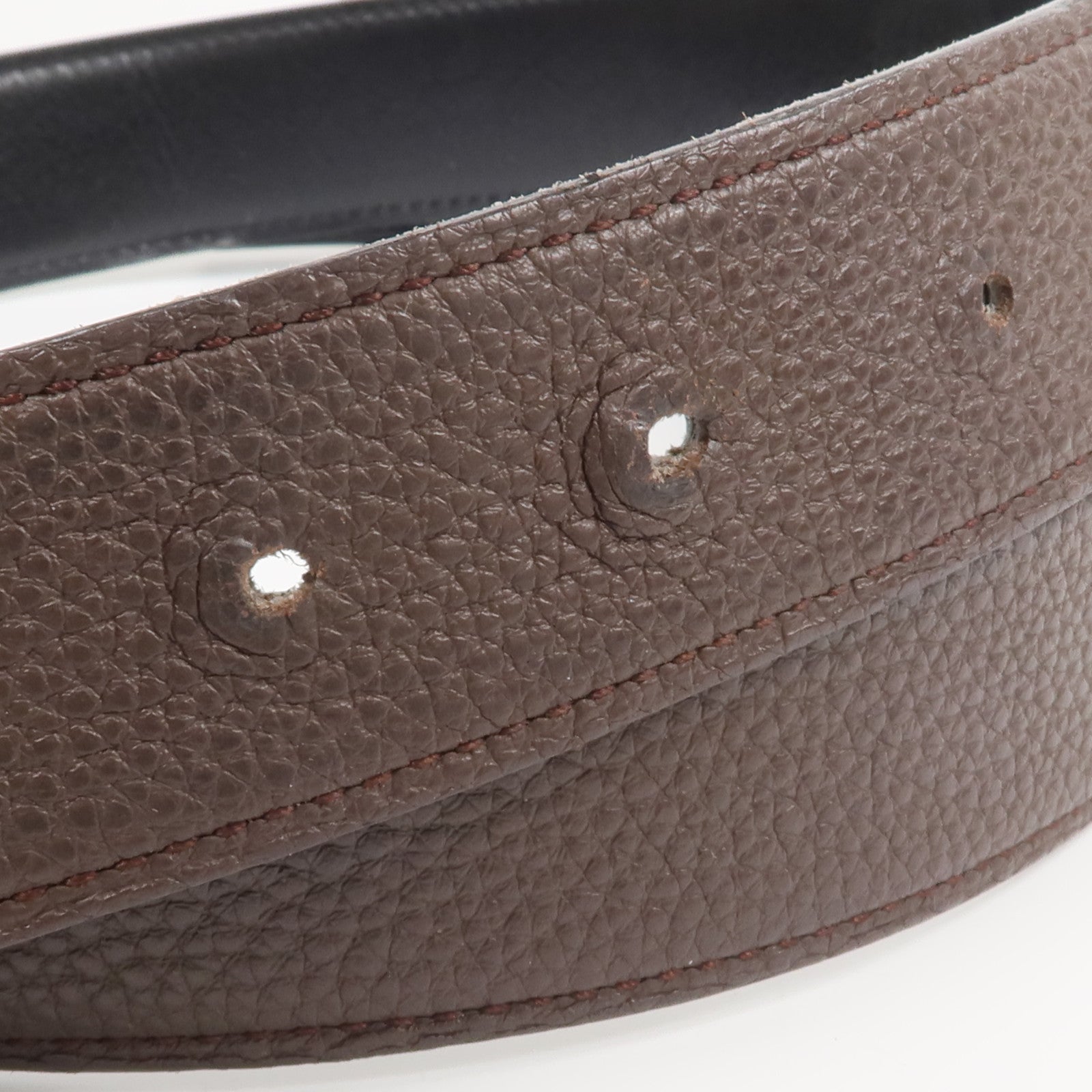 HERMES Togo/Box皮革Reversible H Belt 85cm皮帶Chocolat/Noir