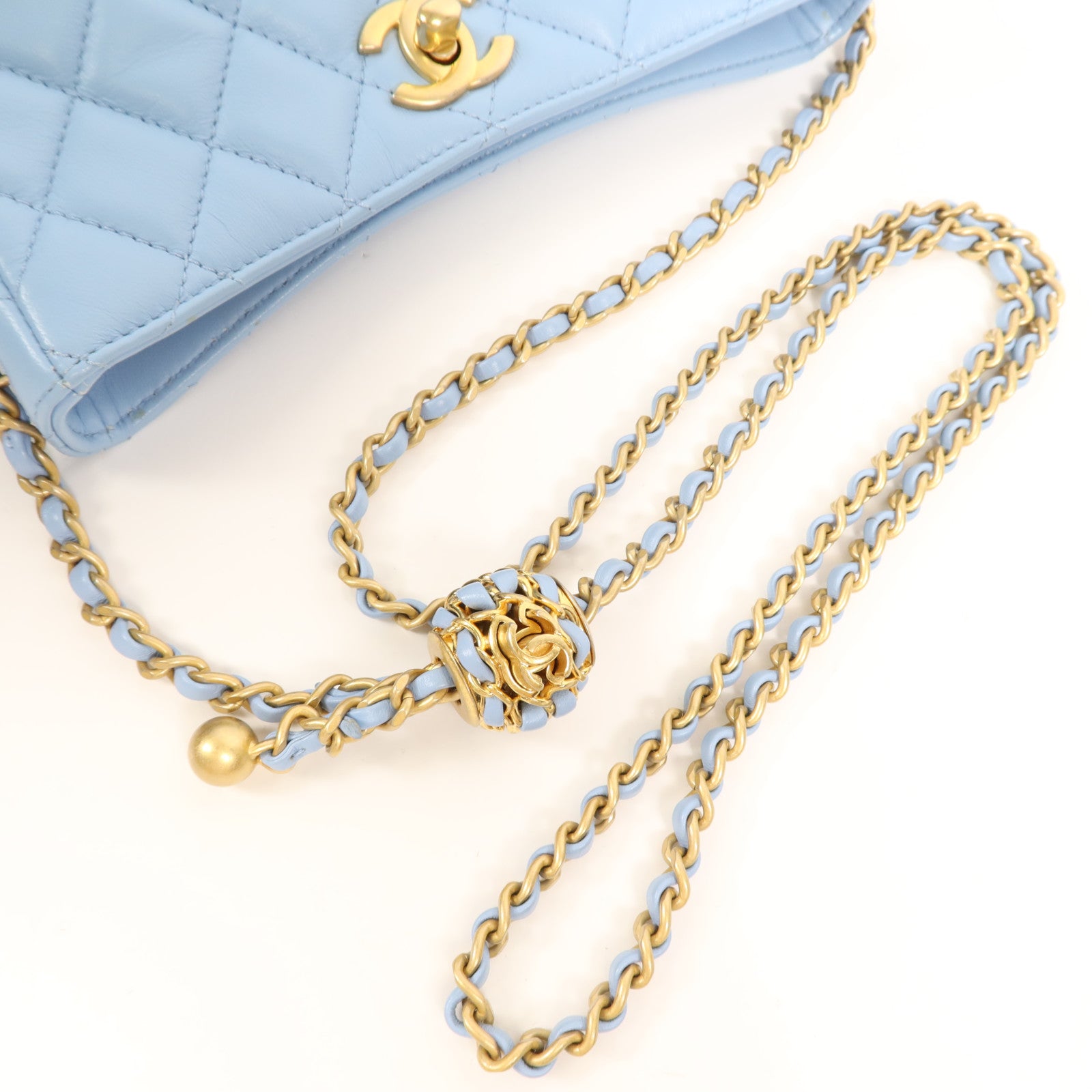 CHANEL 羊皮皮革Chain Shoulder金扣鏈帶肩背袋