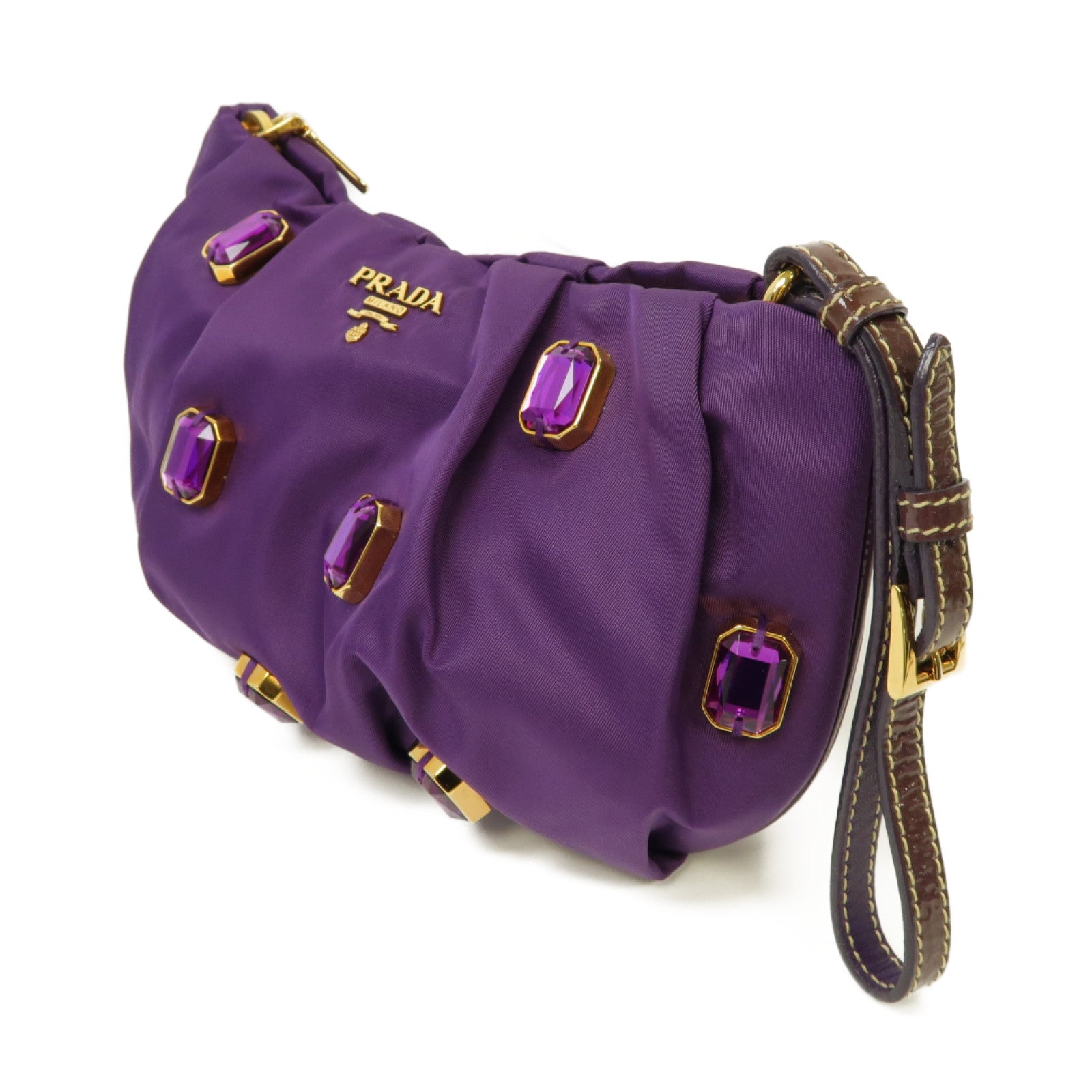 PRADA 尼龍Clutch Bag金扣手拿包紫色