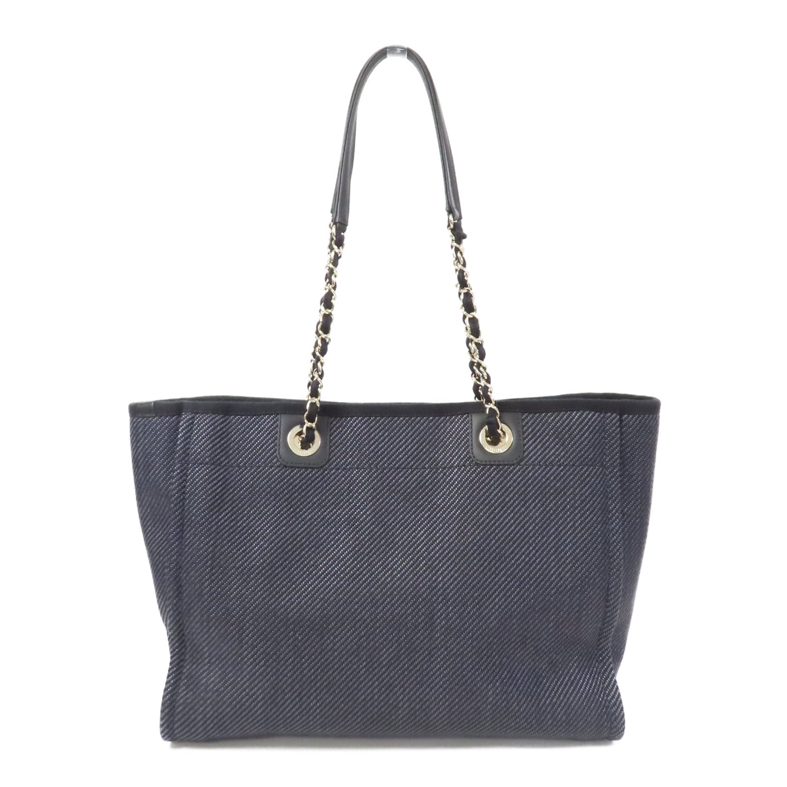 CHANEL 帆布Deauville銀扣手挽袋黑色