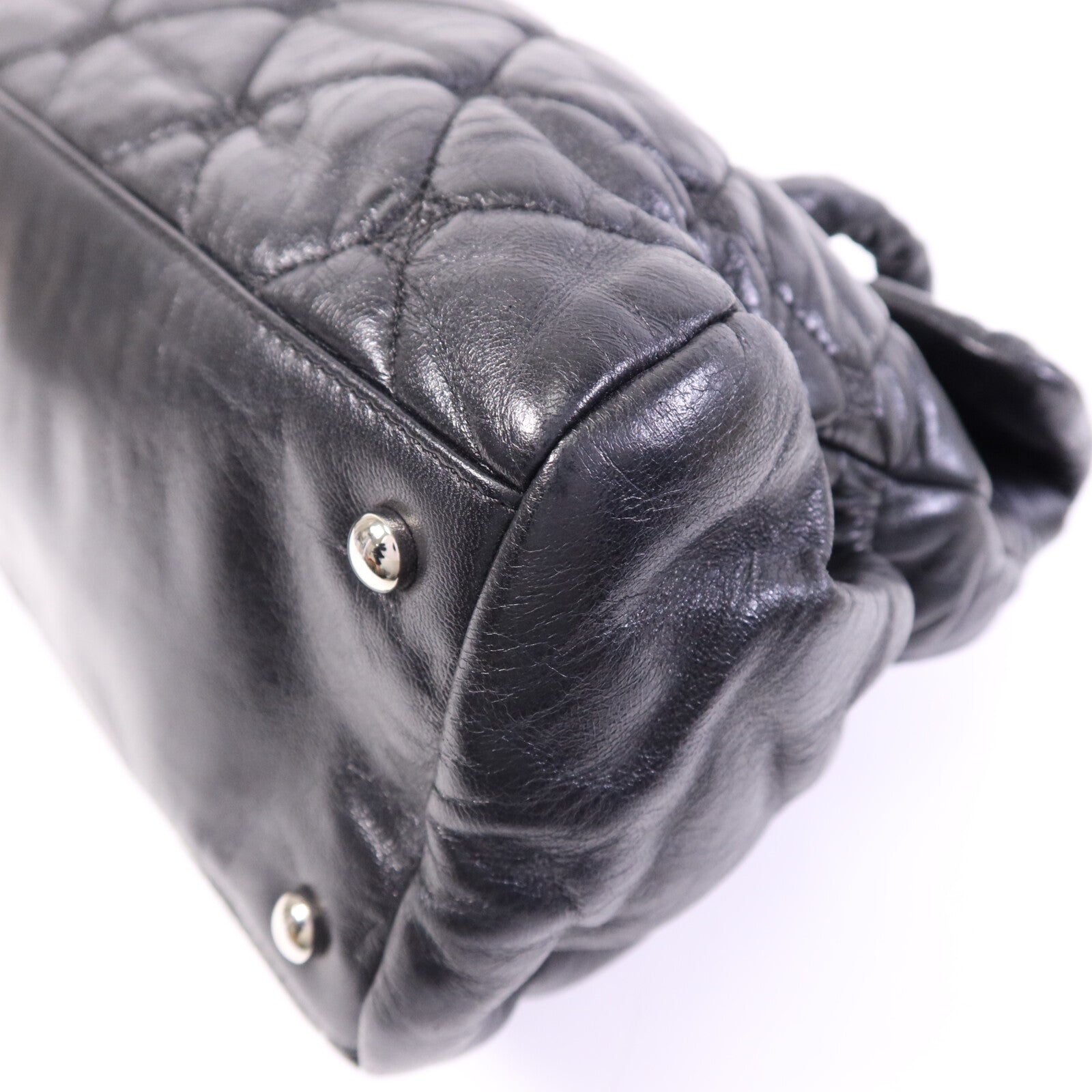 CHANEL 羊皮皮革So Black Flap Hand Bag銀扣手挽袋