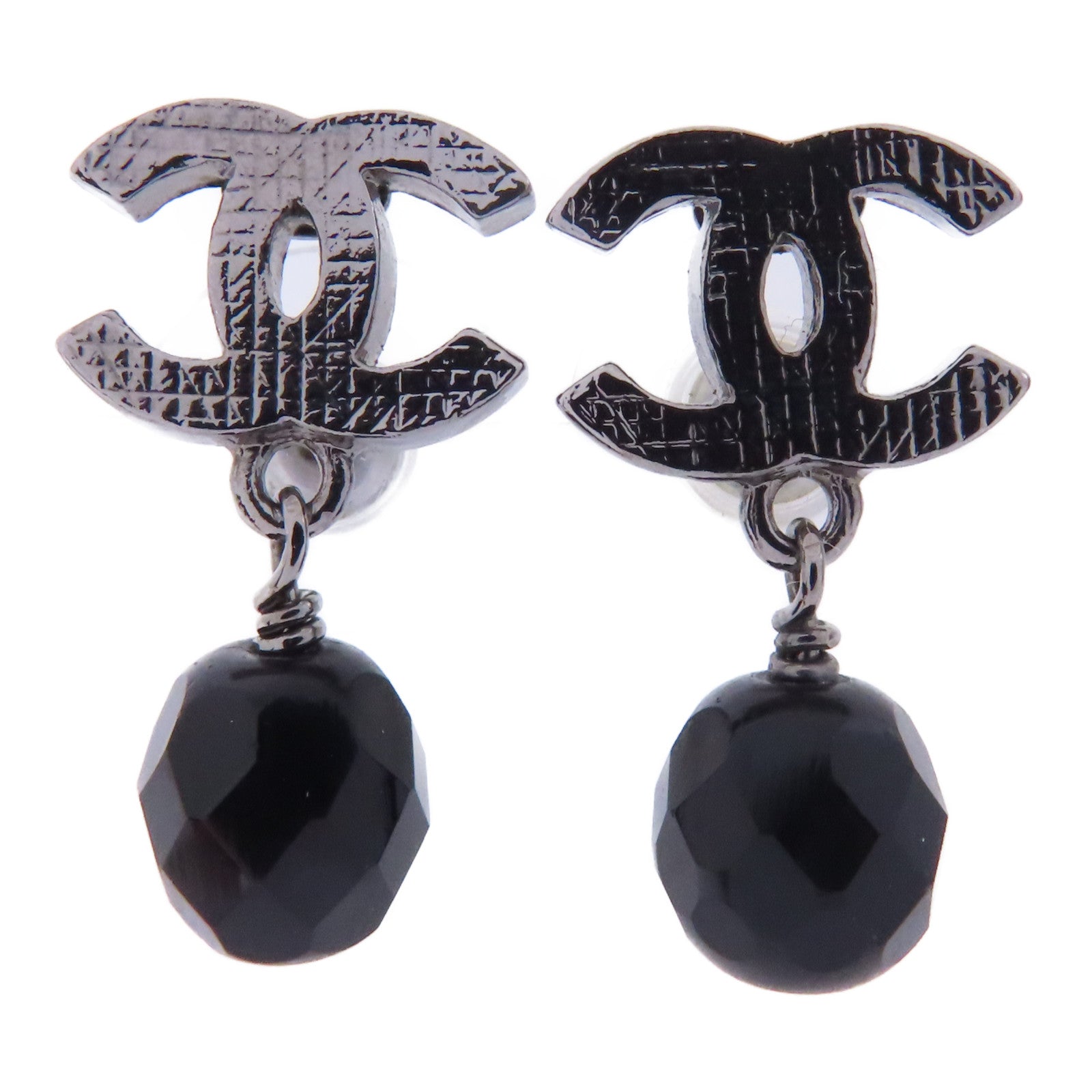 CHANEL PVC/金屬Earrings耳環黑色/銀色