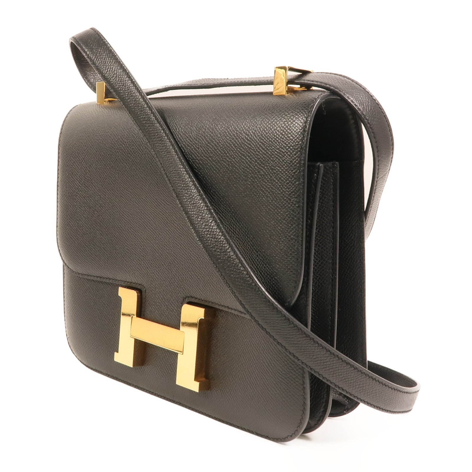 HERMES Epsom皮革Constance 24金扣肩背袋Noir
