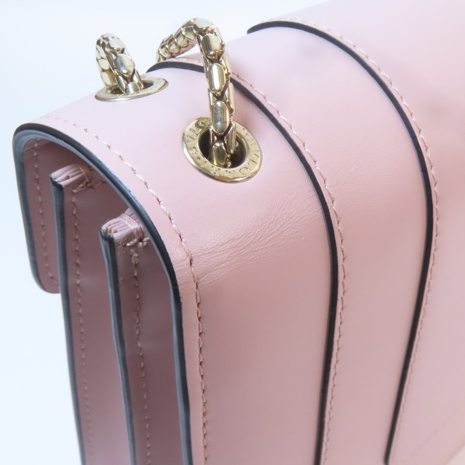 BVLGARI 【激減優惠】皮革Chain Shoulder Bag銀扣鏈帶肩背袋粉紅色