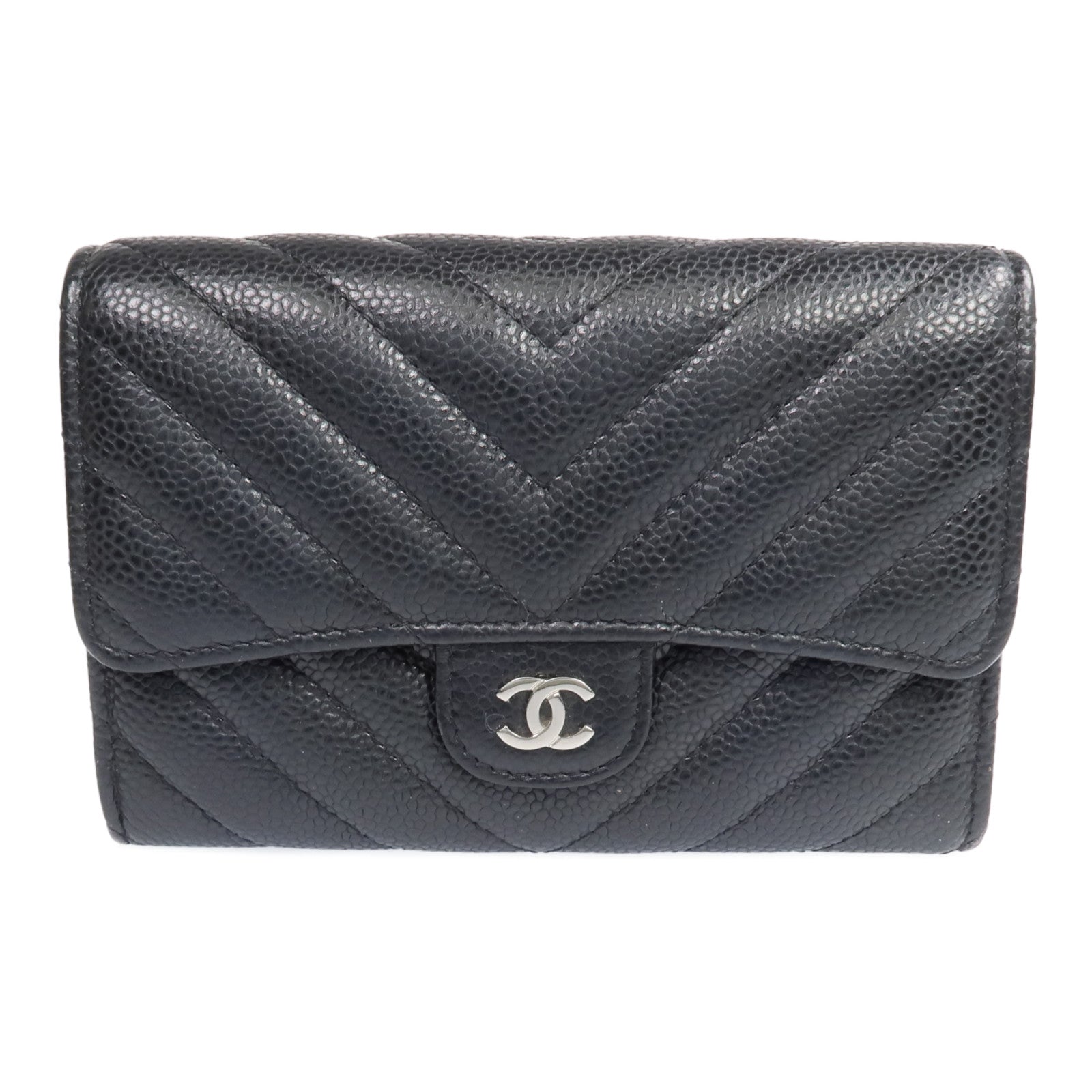 CHANEL 【激減優惠】牛皮皮革Fold Wallet銀扣長錢包
