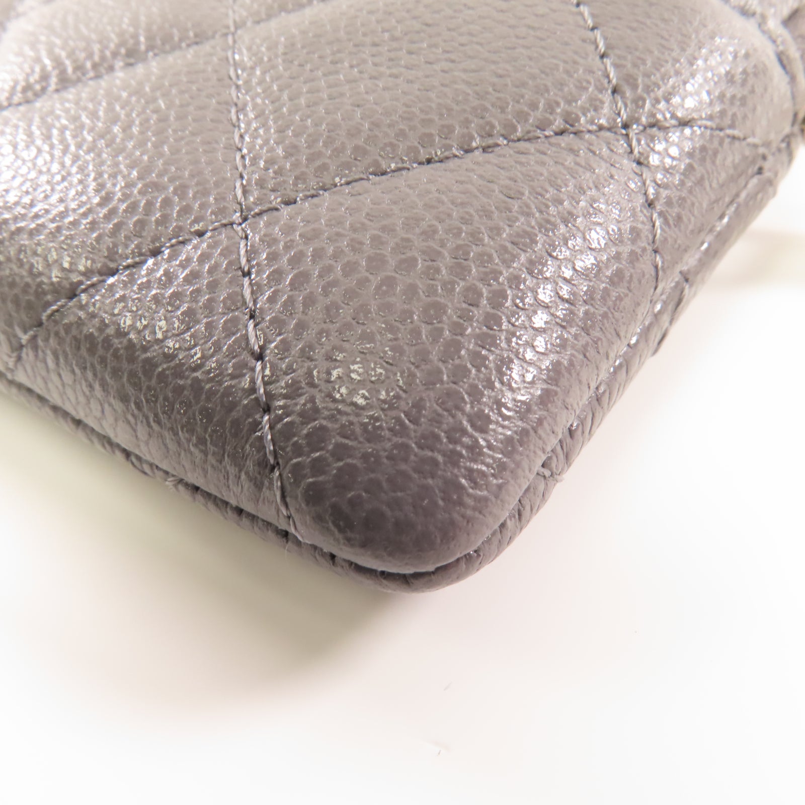 CHANEL 菱格牛皮皮革Wallet金扣錢包灰色