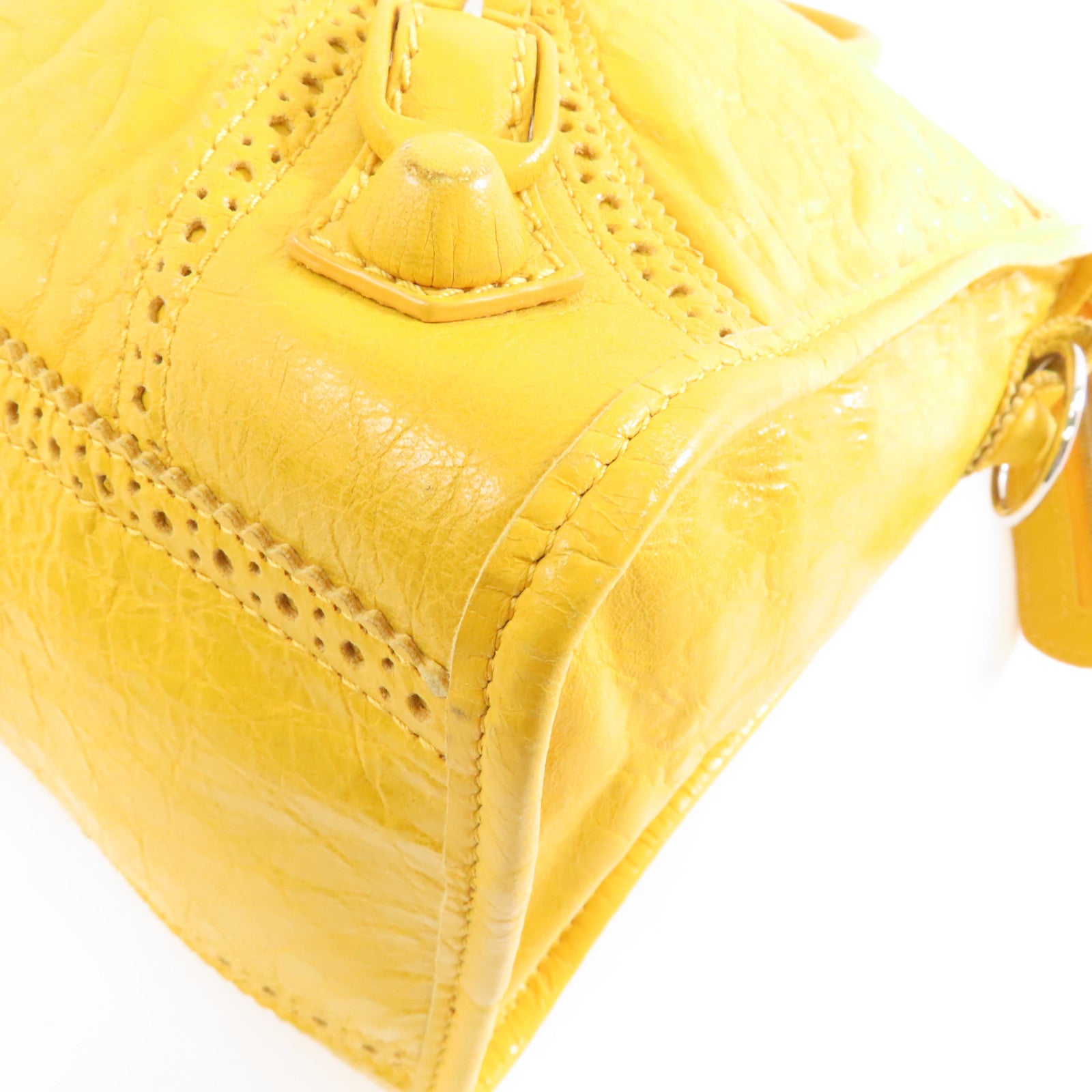 BALENCIAGA 牛皮皮革City Bag銀扣手挽肩背兩用袋黃色
