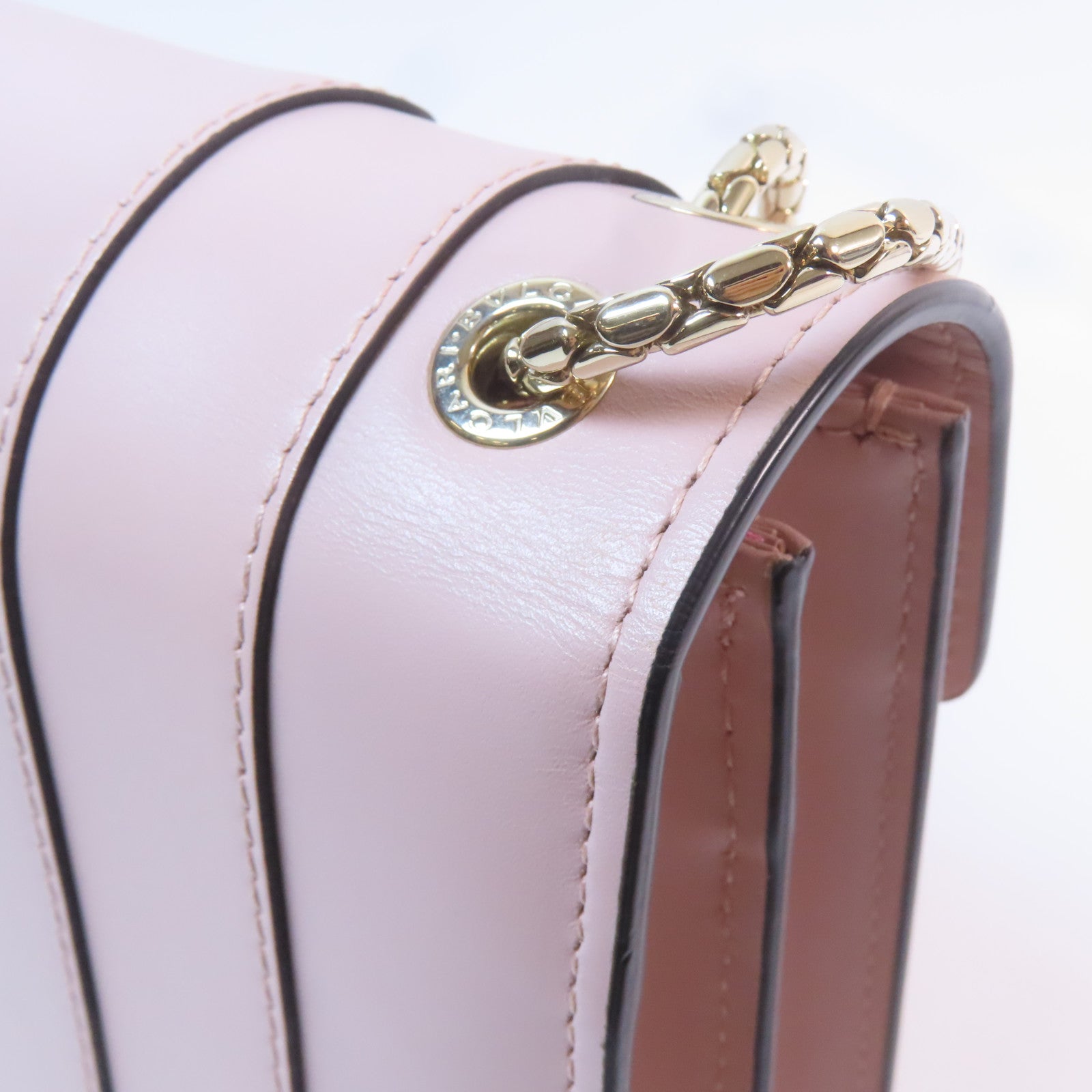 BVLGARI 【激減優惠】皮革Chain Shoulder Bag銀扣鏈帶肩背袋粉紅色