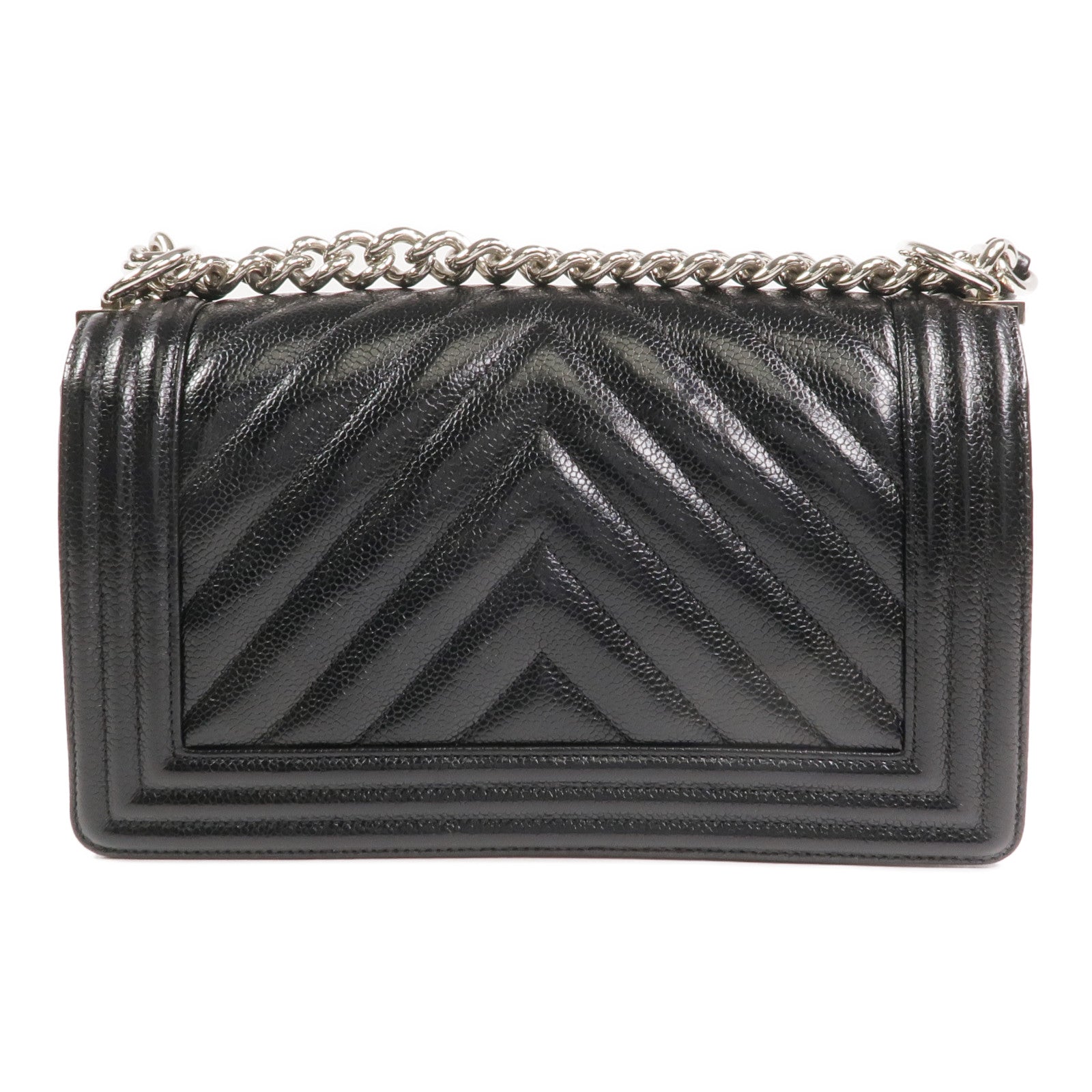 CHANEL 牛皮皮革Boy 25銀扣鏈帶肩背袋