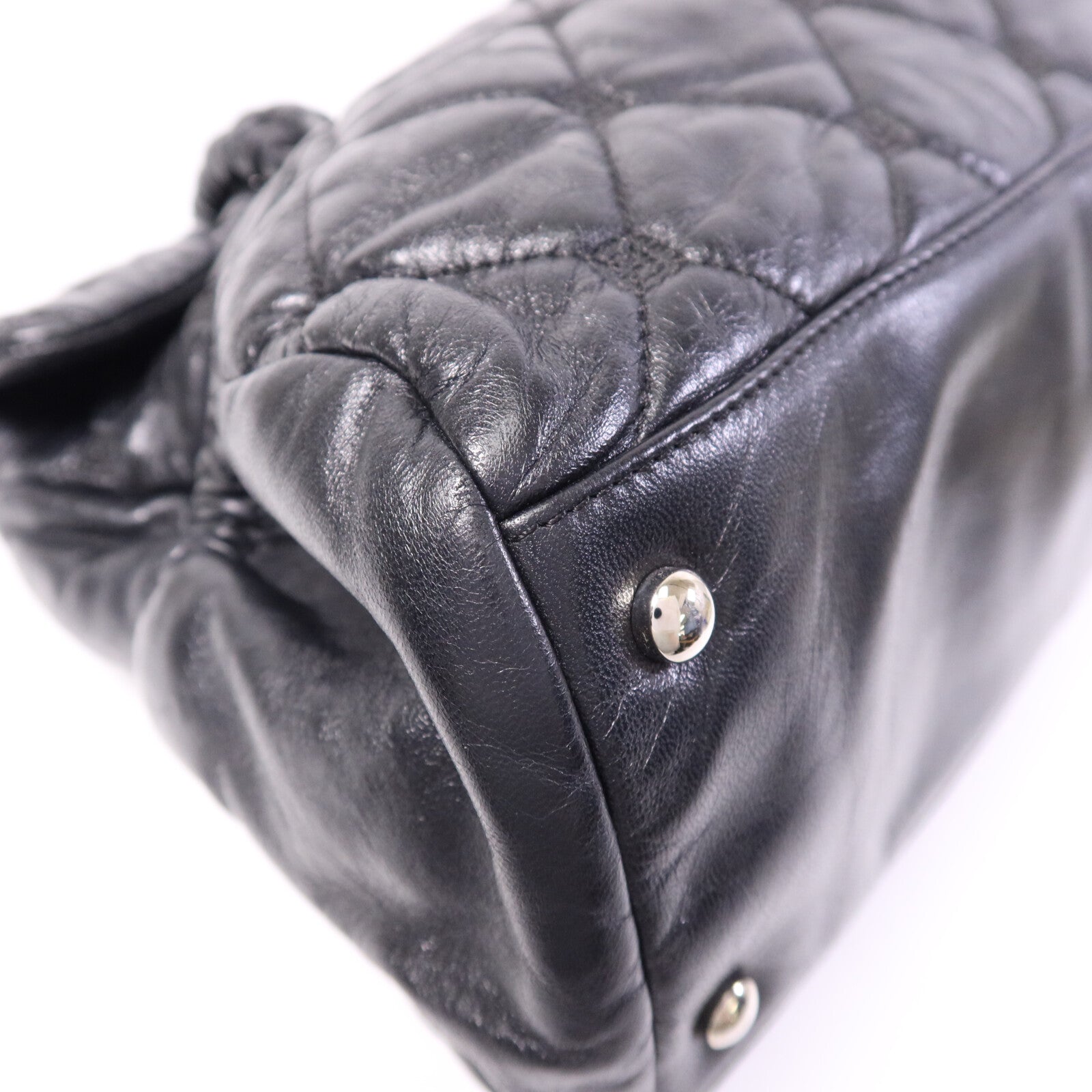 CHANEL 羊皮皮革So Black Flap Hand Bag銀扣手挽袋