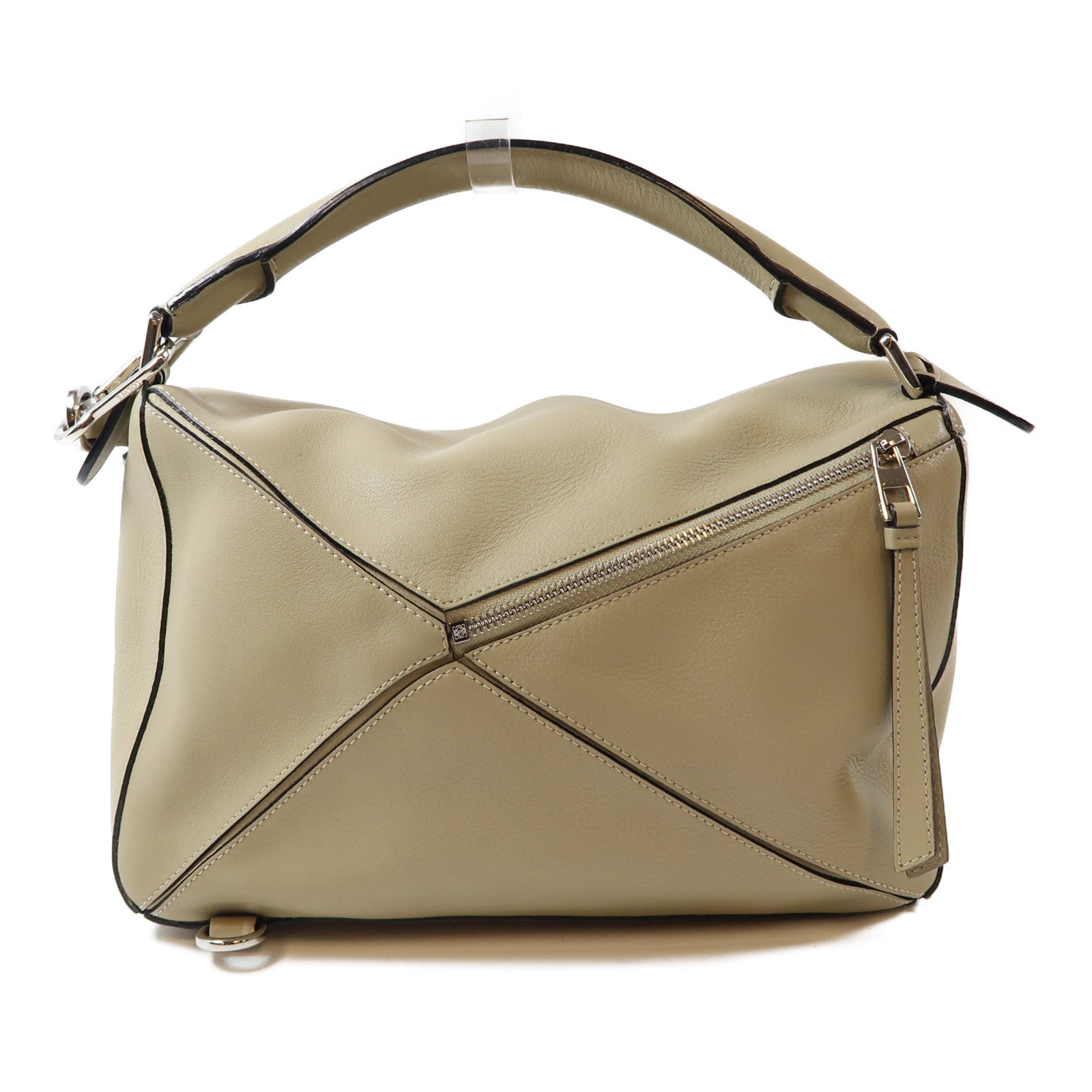 LOEWE 牛皮皮革Puzzle銀扣手挽肩背兩用袋卡其色