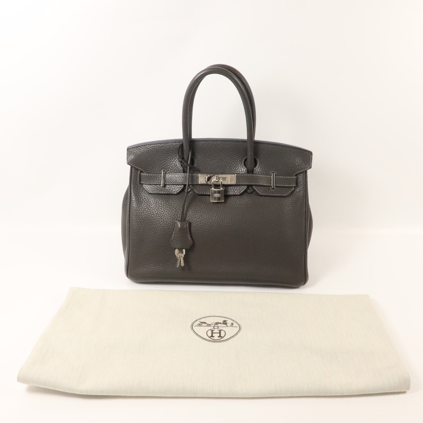 HERMES Clemence皮革Birkin 30手挽袋Graphite
