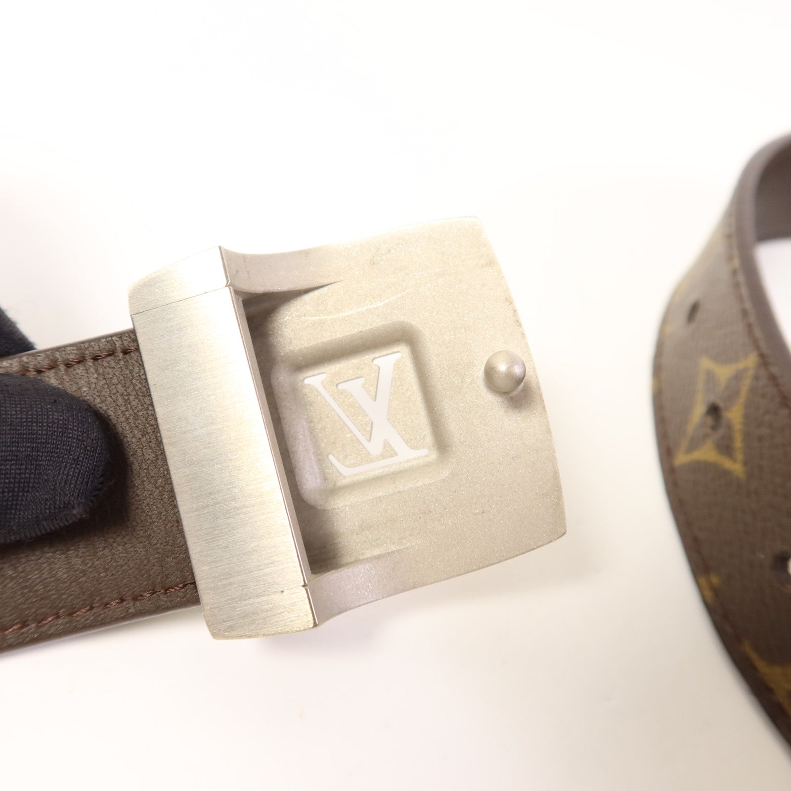 LOUIS VUITTON Monogram Buckle Monogram Belt銀扣皮帶