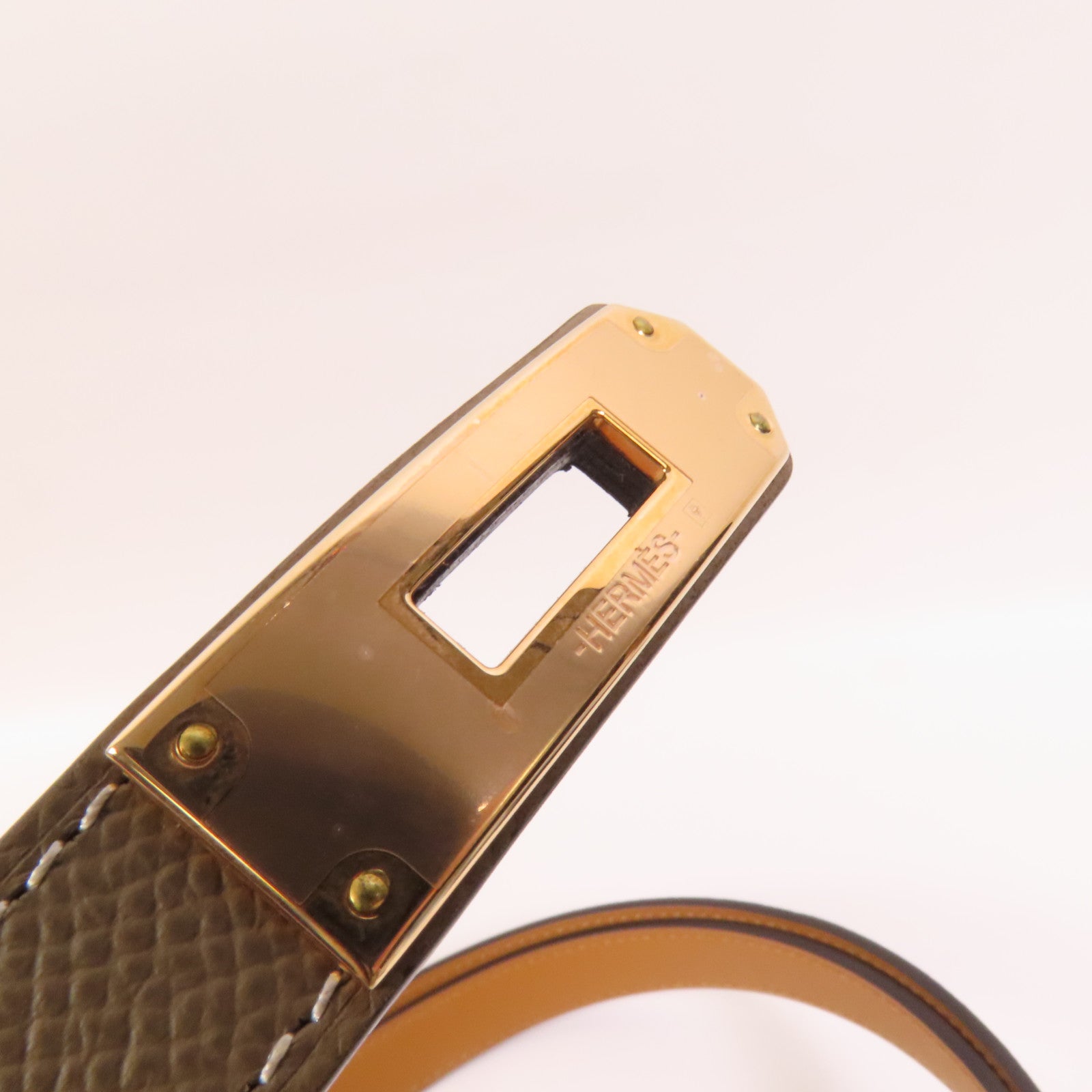 HERMES Epsom皮革Kelly Belt玫瑰金扣皮帶Etoupe