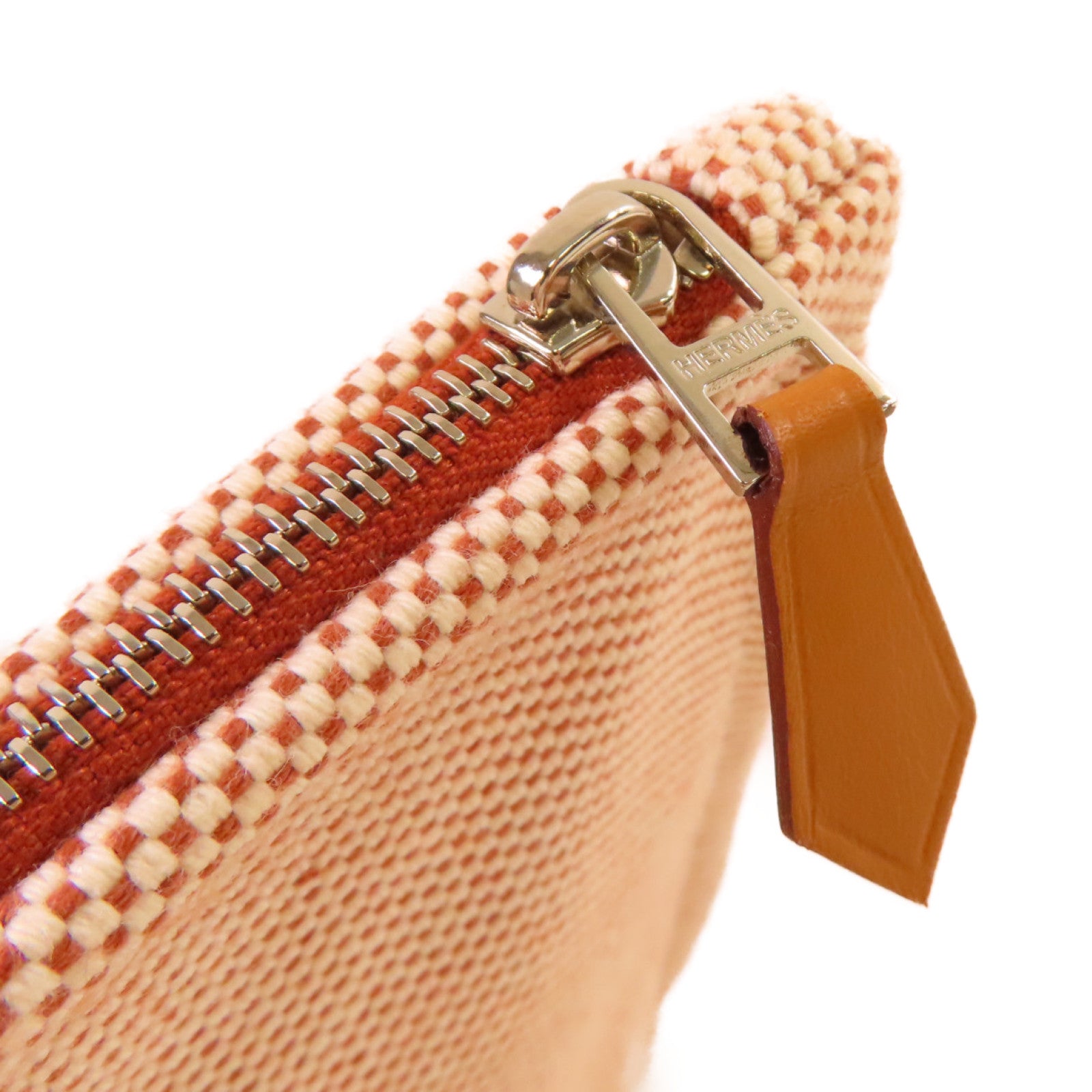 HERMES H Decoration帆布H Tissage Case銀扣手拿包棕色