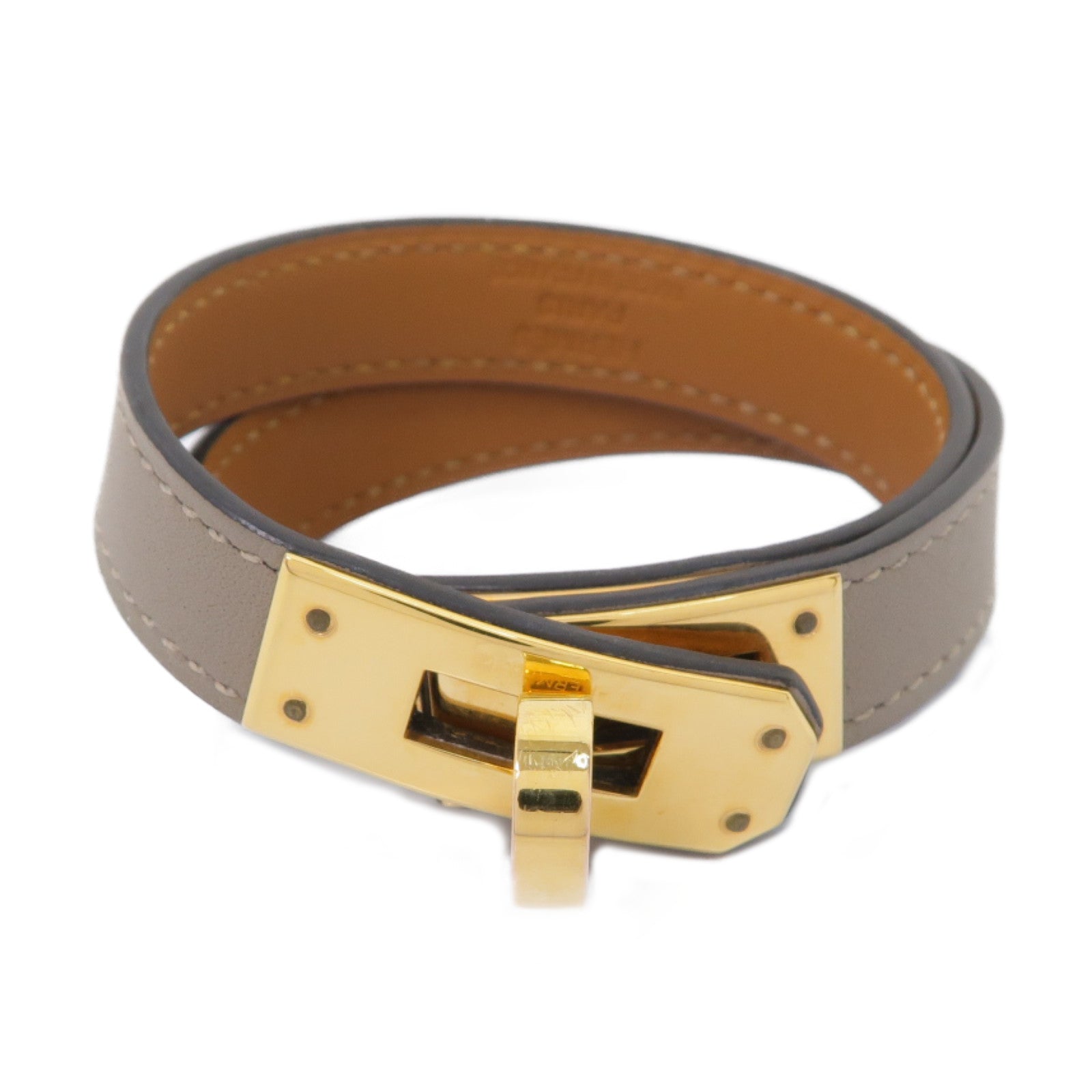 HERMES Evercolor皮革Kelly Double tour金扣手鏈灰色