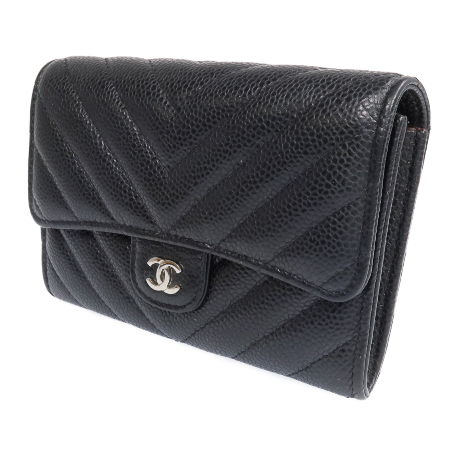 CHANEL 【激減優惠】牛皮皮革Fold Wallet銀扣長錢包
