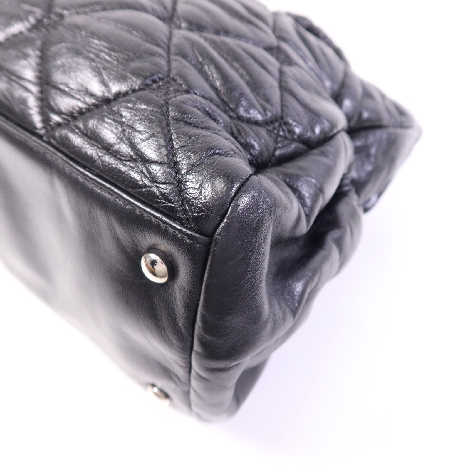 CHANEL 羊皮皮革So Black Flap Hand Bag銀扣手挽袋