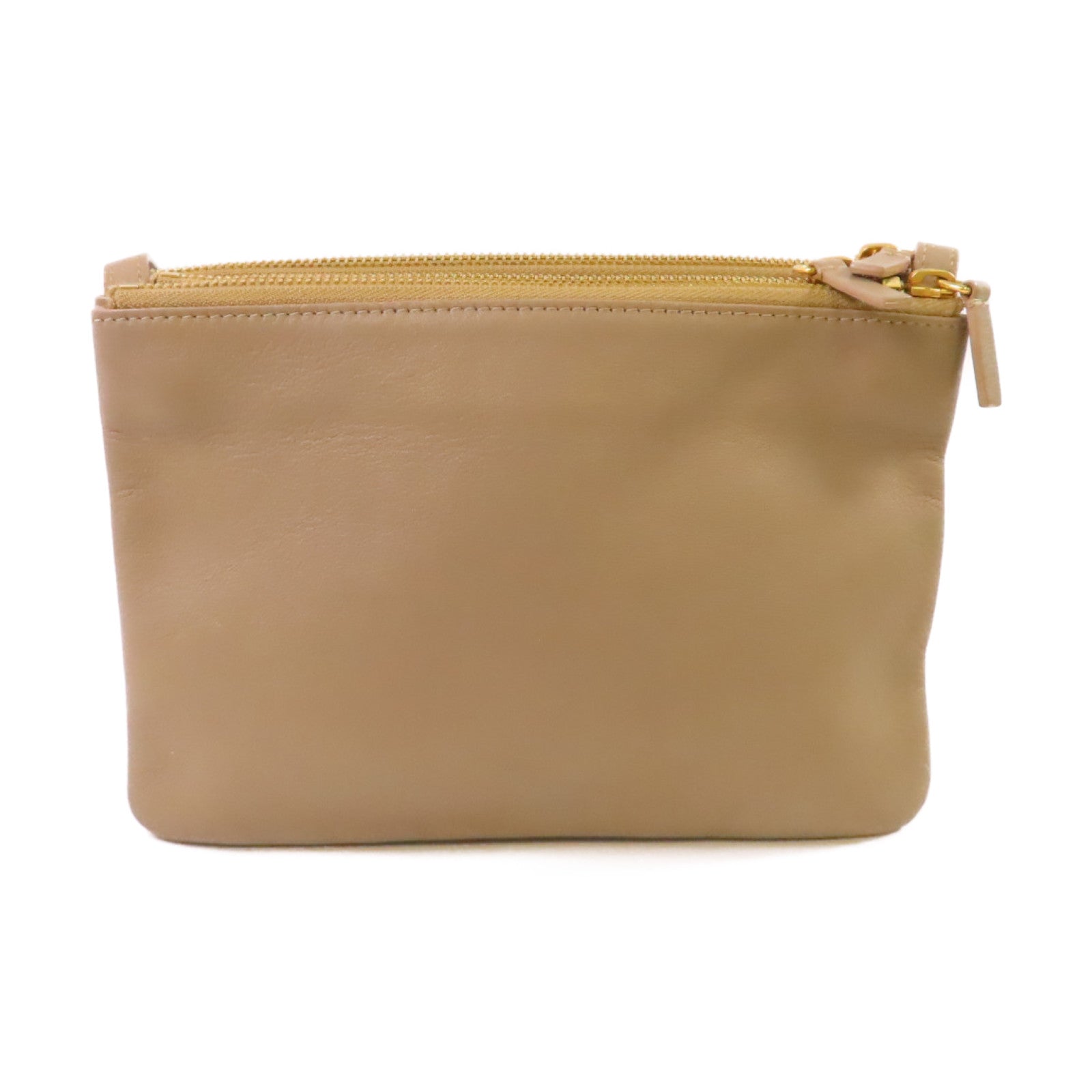 CELINE 牛皮皮革Trio Shoulder Bag金扣肩背袋米色