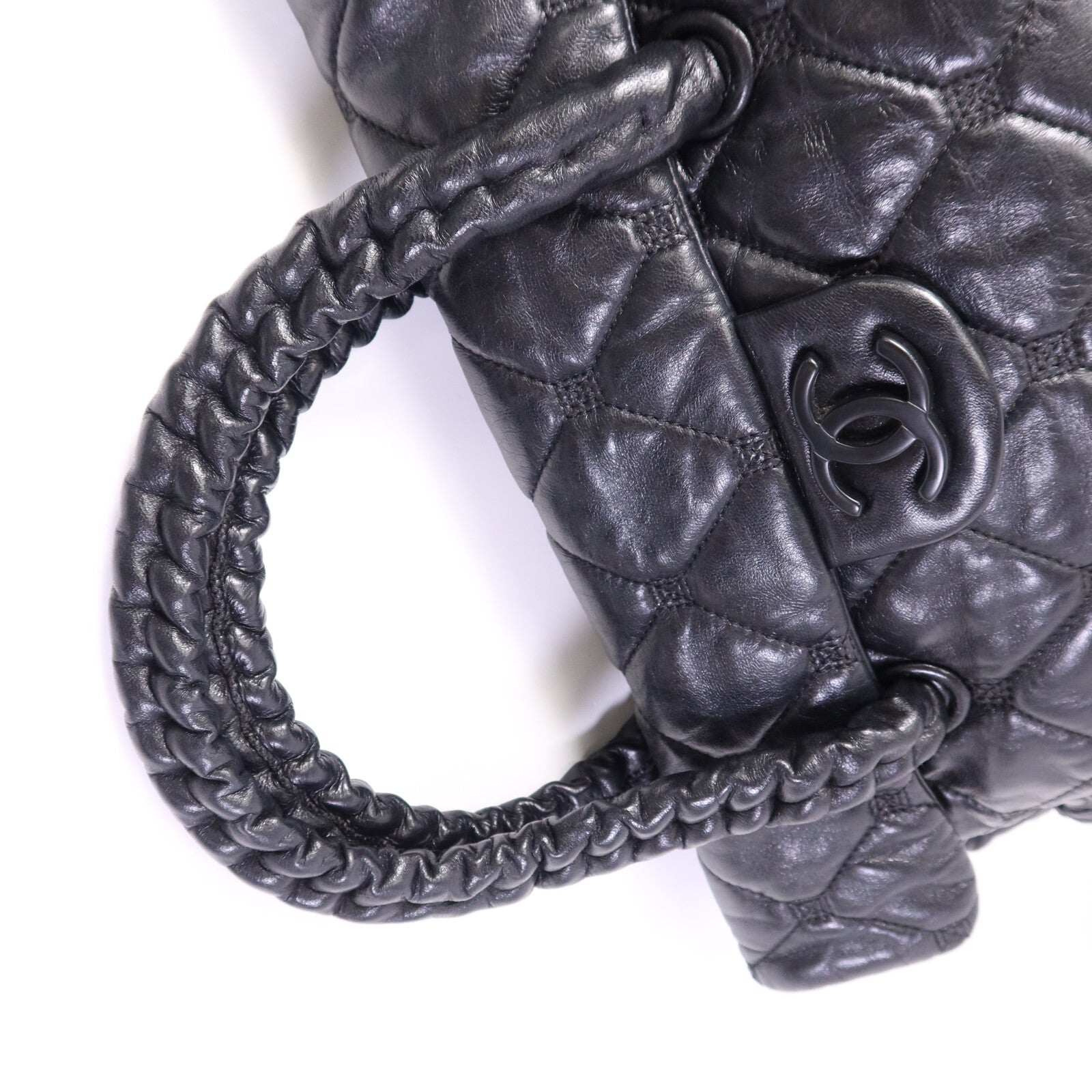 CHANEL 羊皮皮革So Black Flap Hand Bag銀扣手挽袋