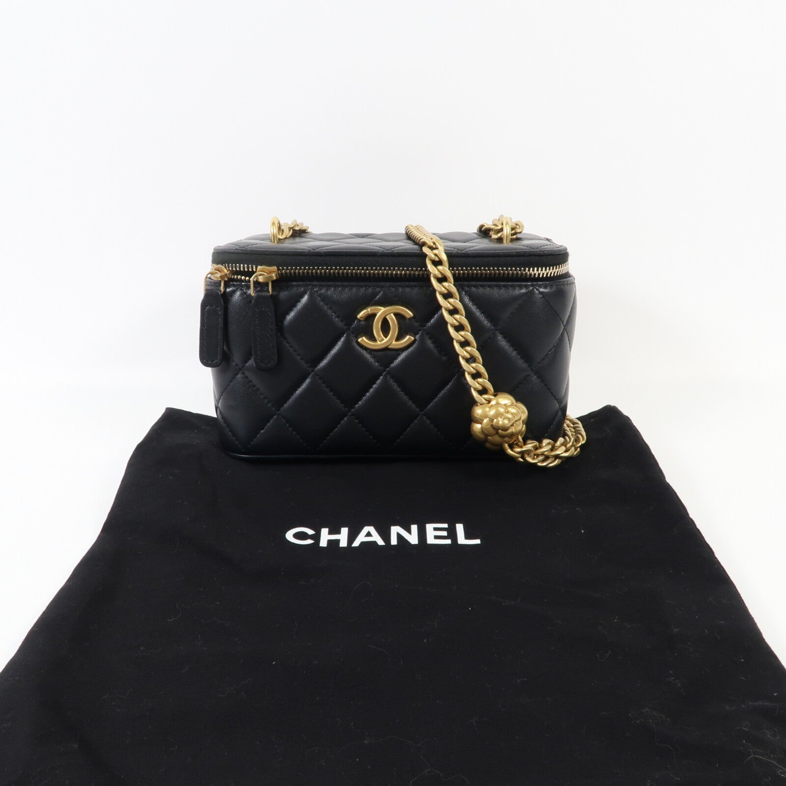 CHANEL 牛皮皮革Vanity Case金扣鏈帶肩背袋