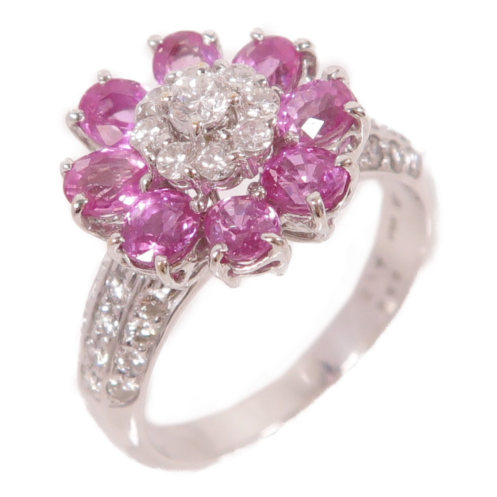 Ponte Vecchio 18K白金Pink Sapphire Diamond Ring2.17ct粉紅色藍寶石/0.59ct鑽石戒指US#6.5