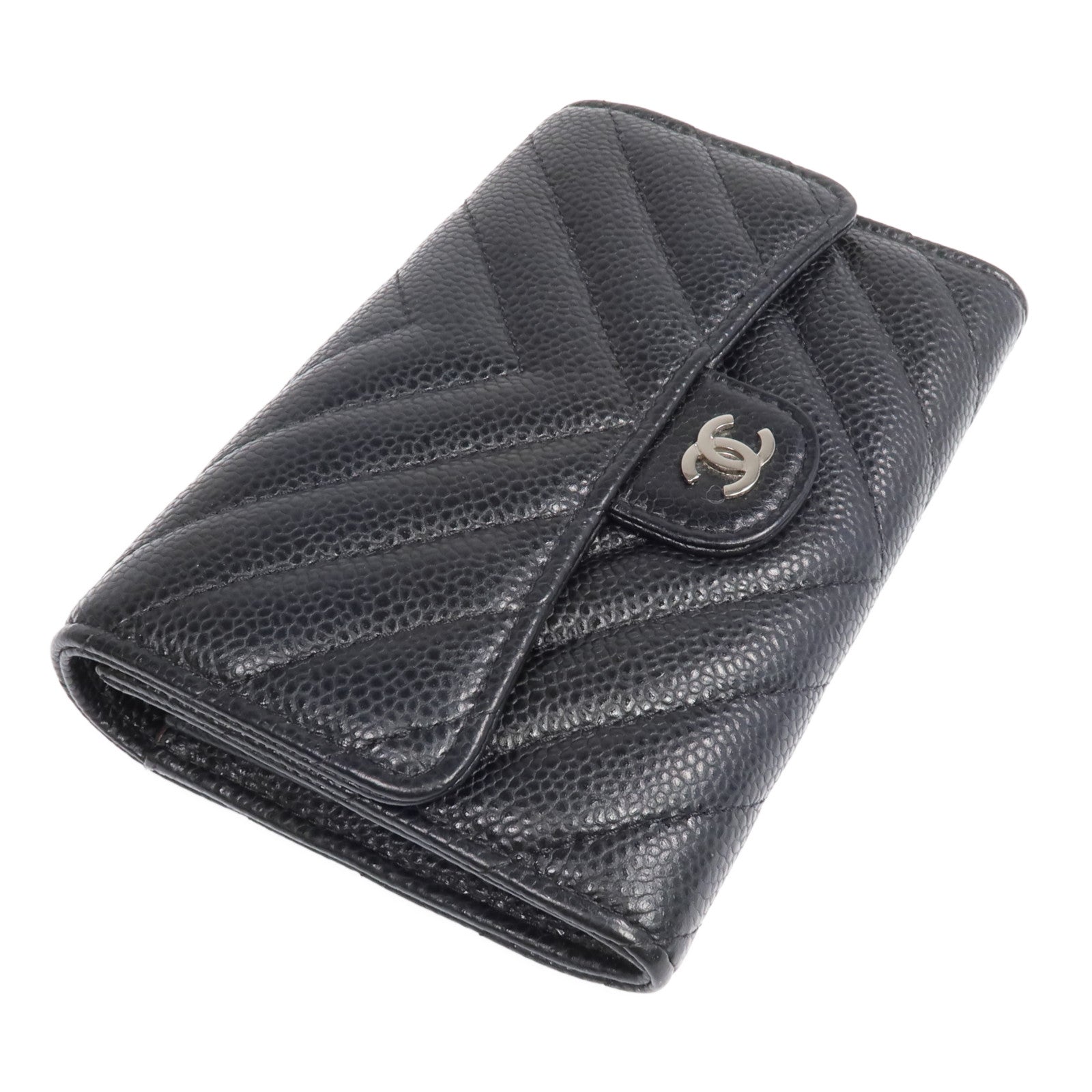 CHANEL 【激減優惠】牛皮皮革Fold Wallet銀扣長錢包