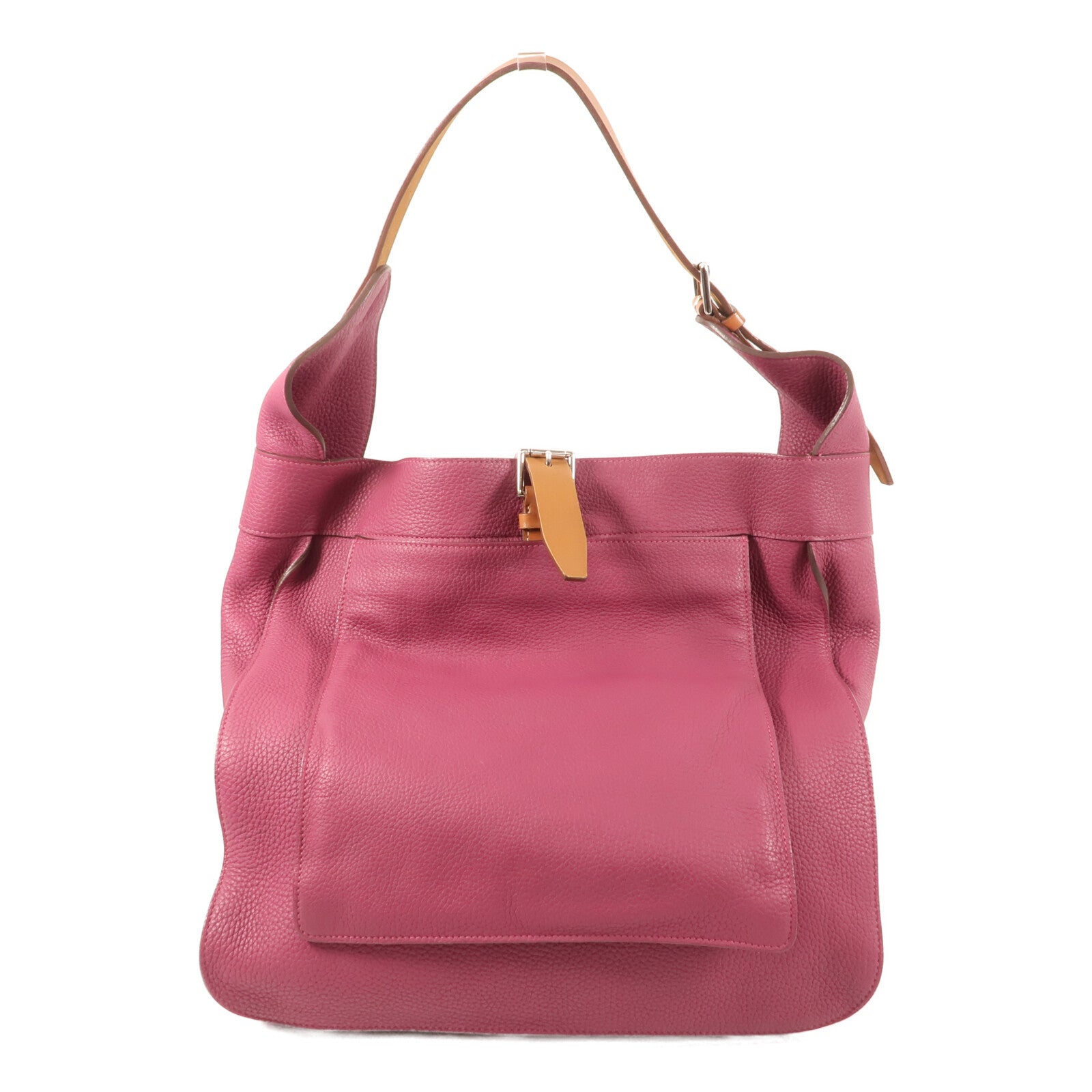 HERMES Clemence皮革Marwar GM銀扣肩背袋Tosca