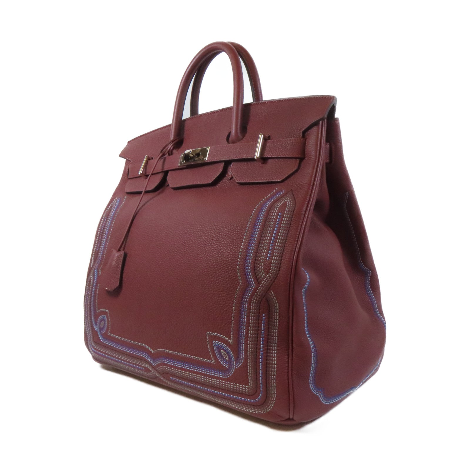 HERMES 【激減優惠】Togo皮革Haut A Courroies Western銀扣手挽袋酒紅色
