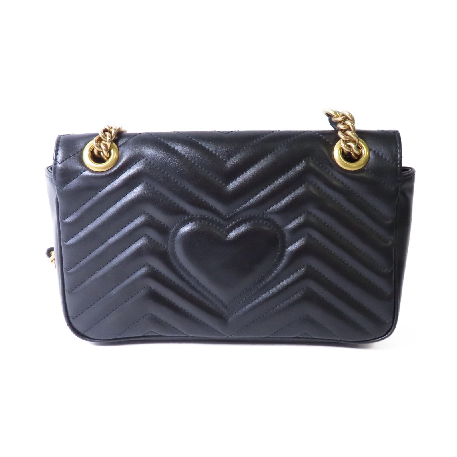 GUCCI 牛皮皮革GG Marmont Chain Shoulder Bag金扣鏈帶肩背袋黑色