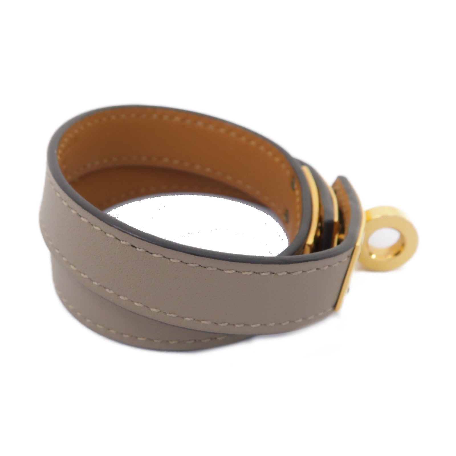 HERMES Evercolor皮革Kelly Double tour金扣手鏈灰色