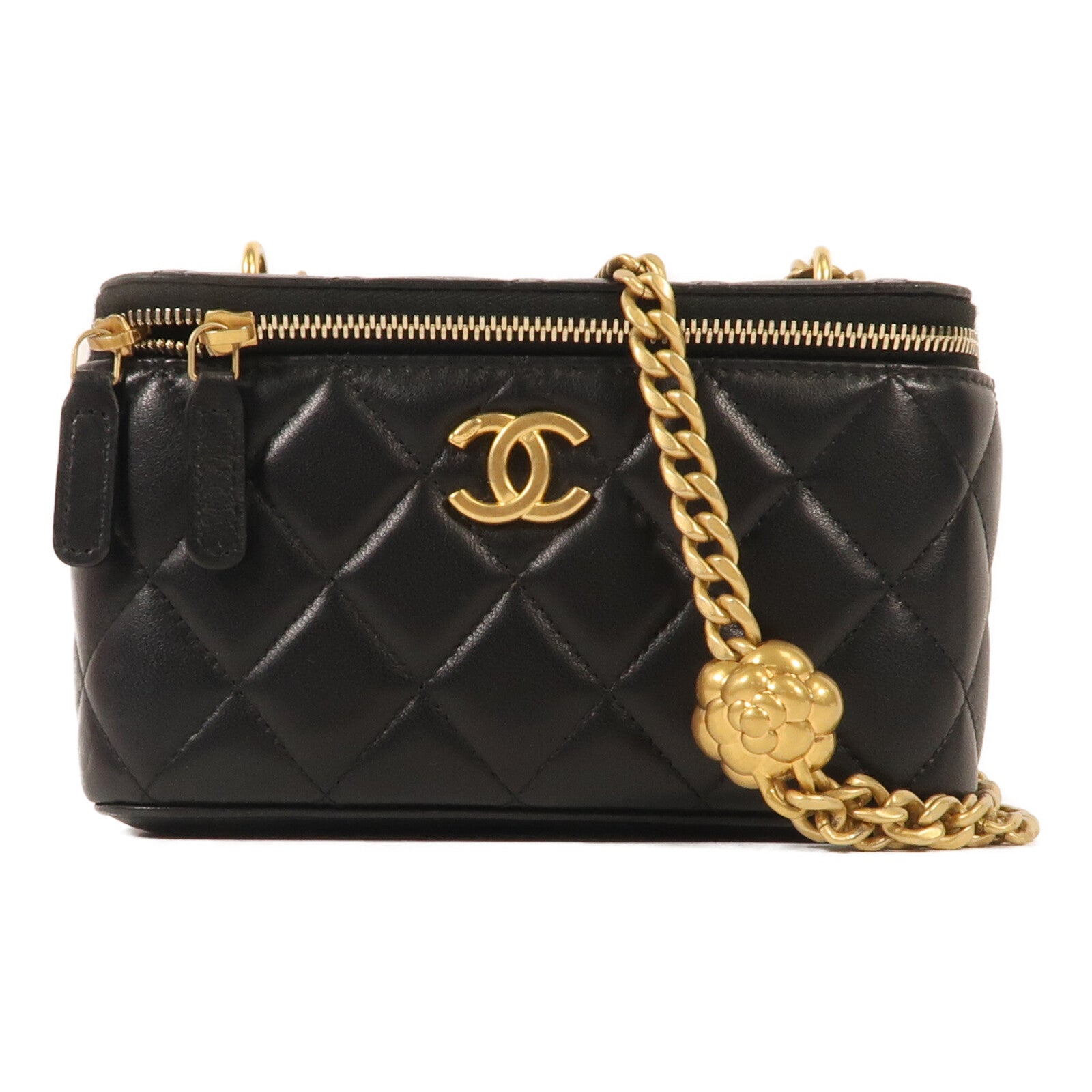 CHANEL 牛皮皮革Vanity Case金扣鏈帶肩背袋