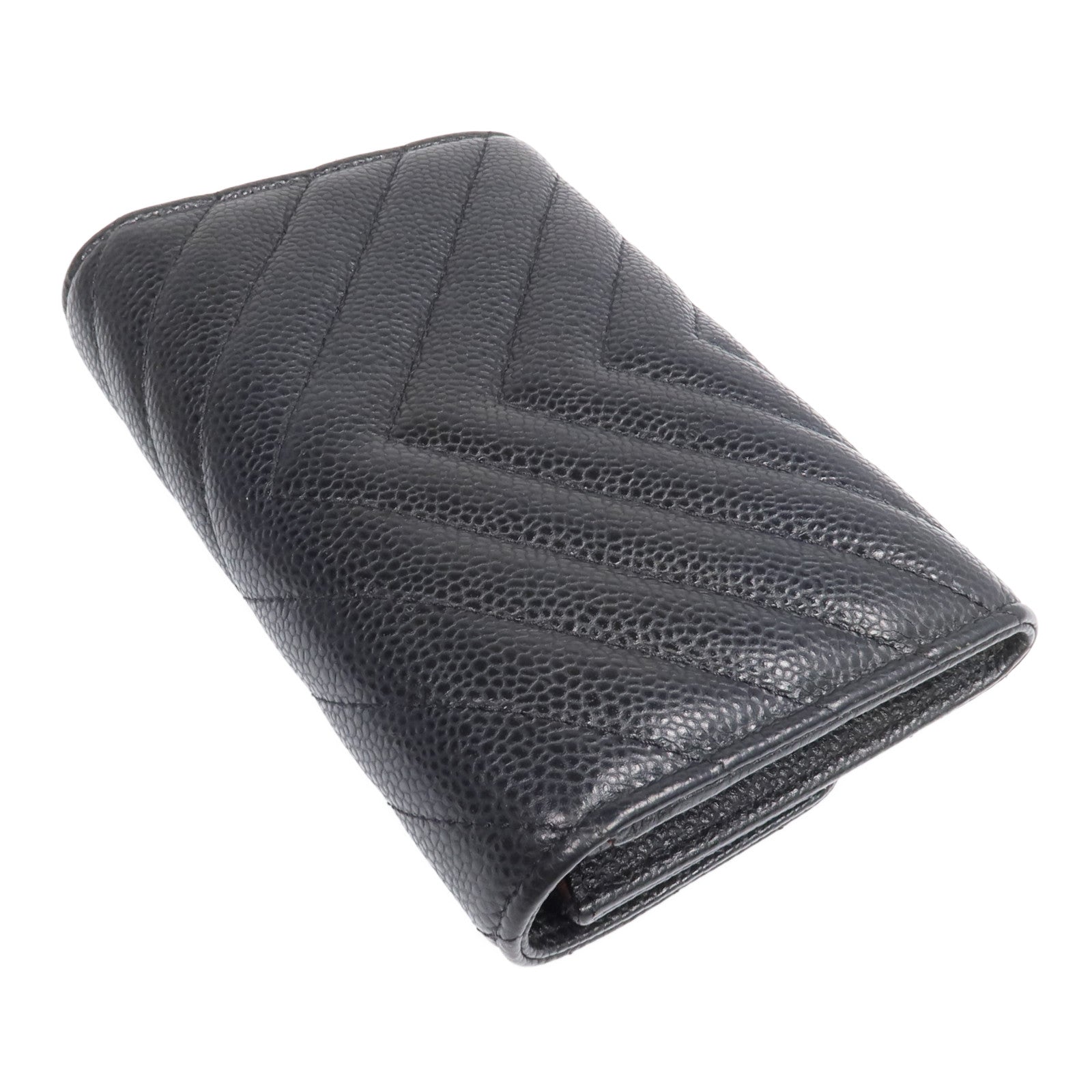 CHANEL 【激減優惠】牛皮皮革Fold Wallet銀扣長錢包