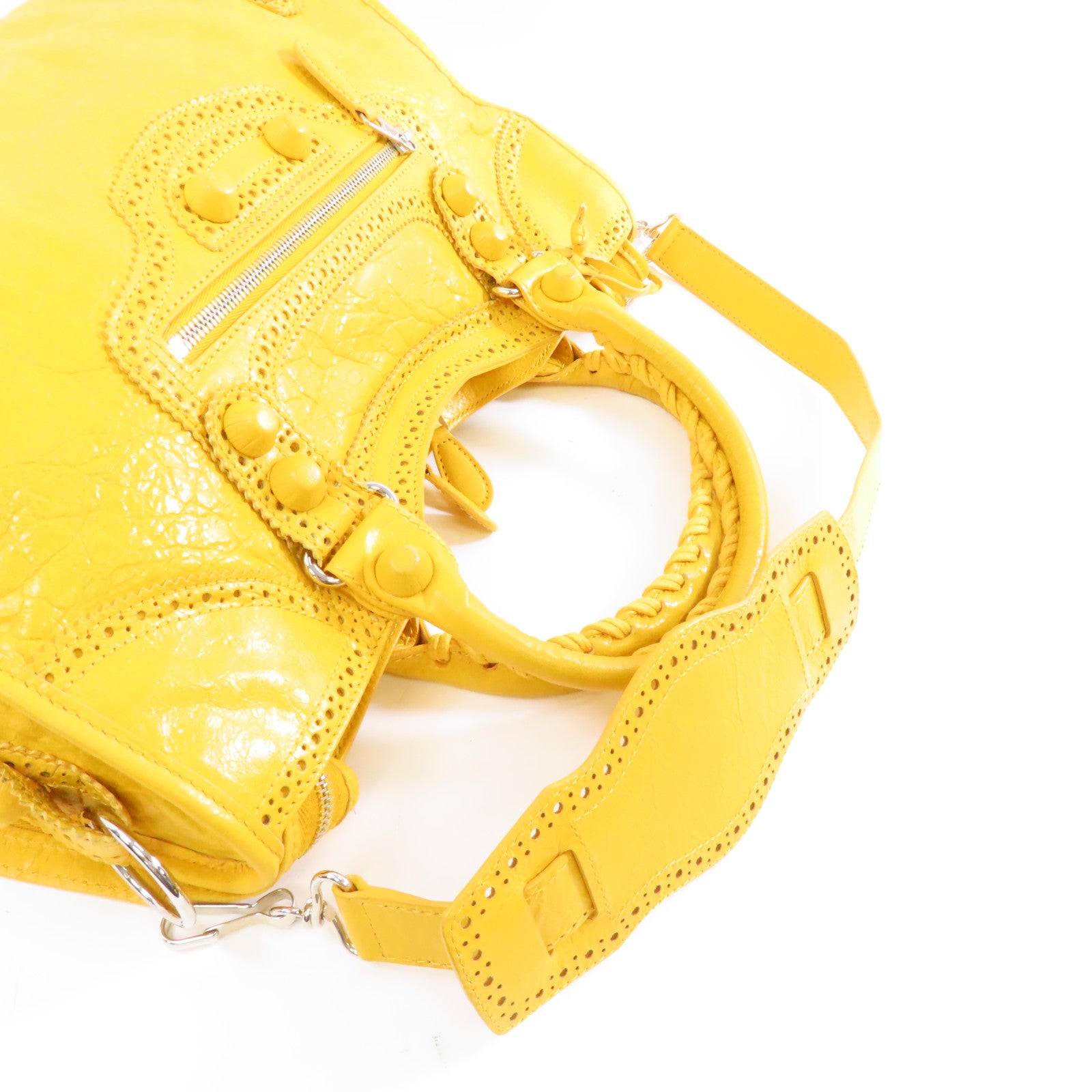 BALENCIAGA 牛皮皮革City Bag銀扣手挽肩背兩用袋黃色