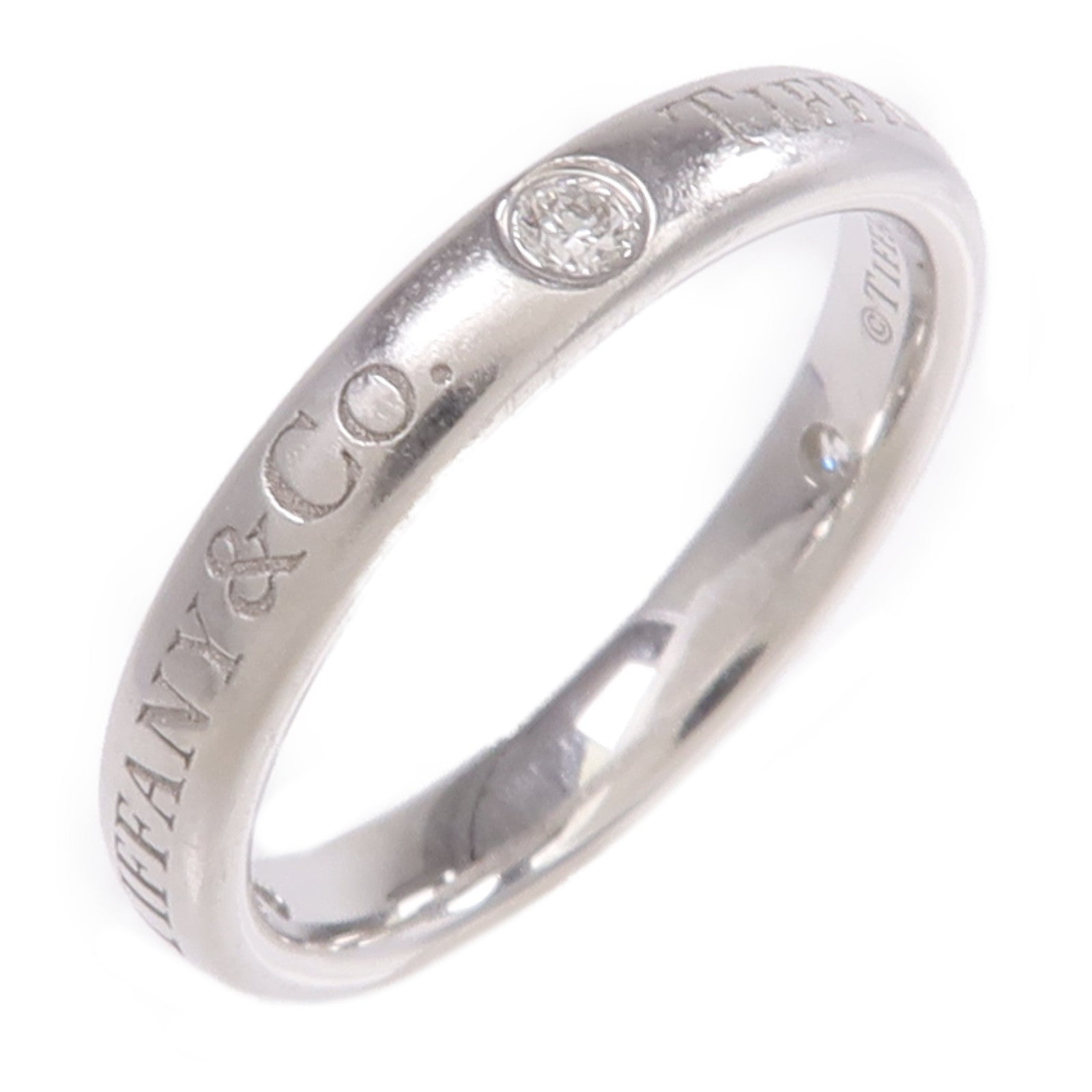 TIFFANY＆CO PT950鉑金T&Co Band Ring 3 Diamonds鑽石戒指
