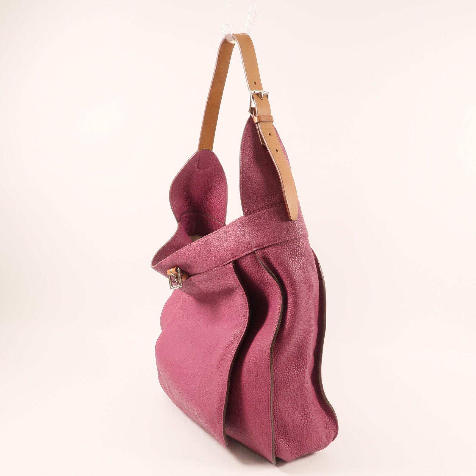 HERMES Clemence皮革Marwar GM銀扣肩背袋Tosca