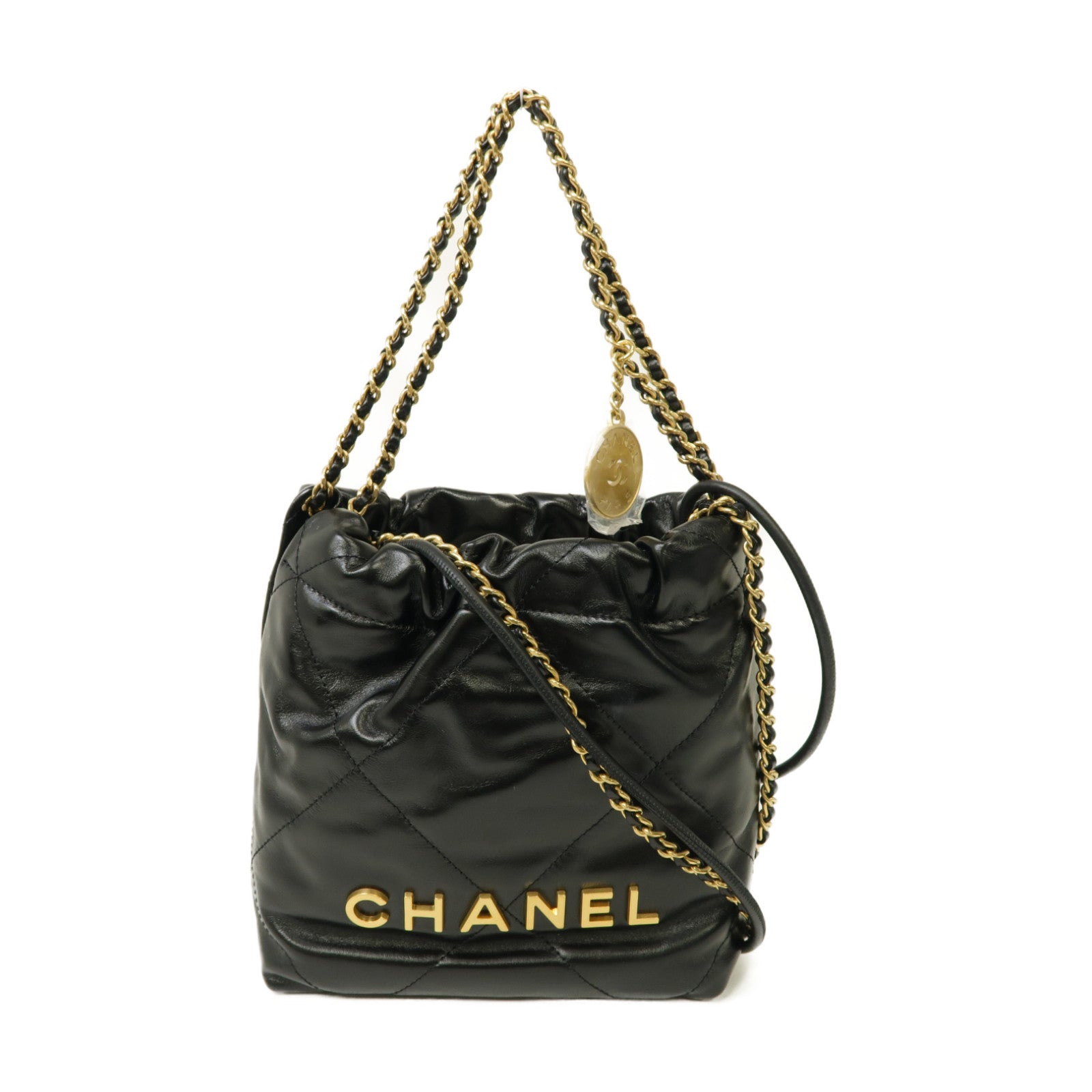 CHANEL 【激減優惠】菱格牛皮皮革22 Mini金扣手挽肩背兩用袋黒色