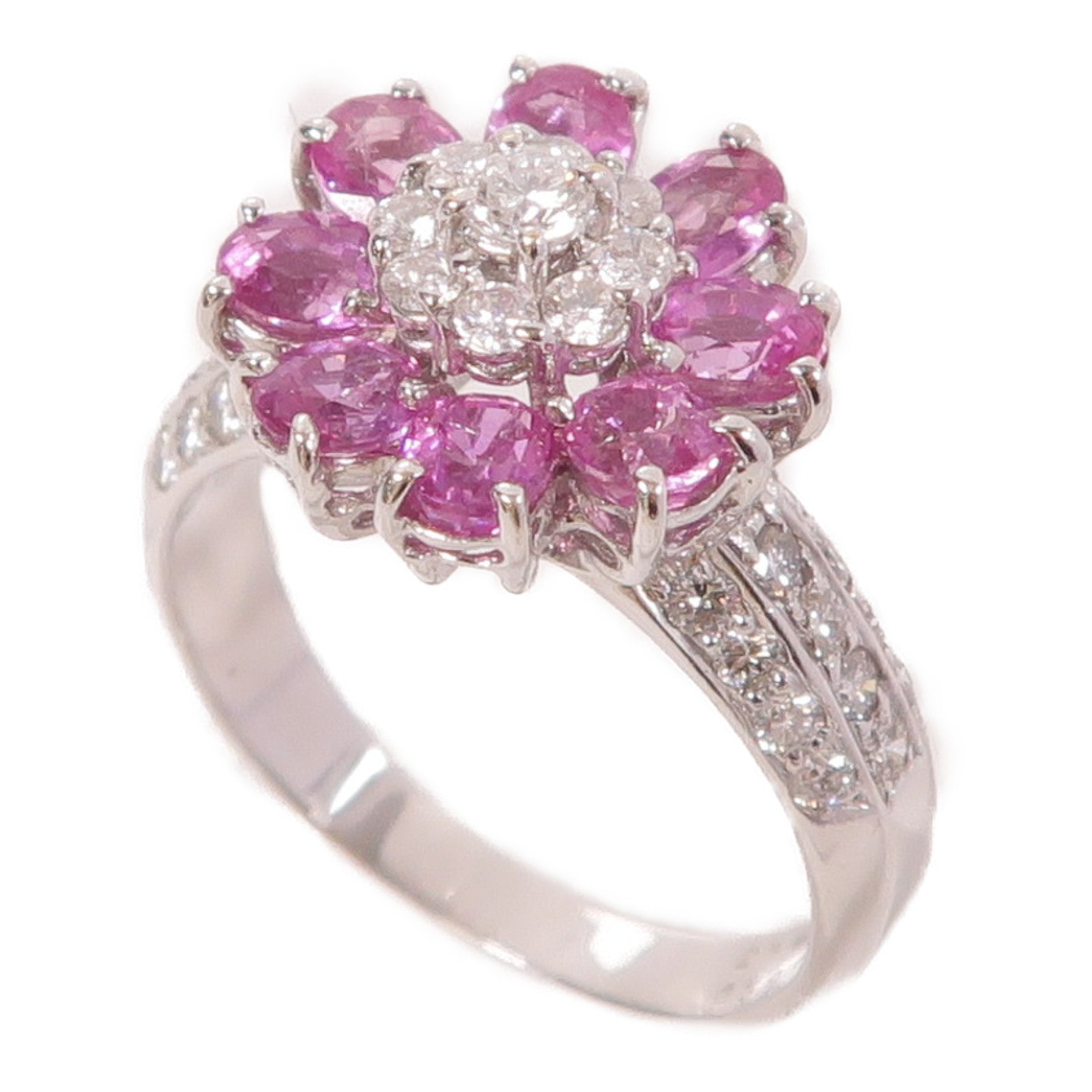 Ponte Vecchio 18K白金Pink Sapphire Diamond Ring2.17ct粉紅色藍寶石/0.59ct鑽石戒指US#6.5