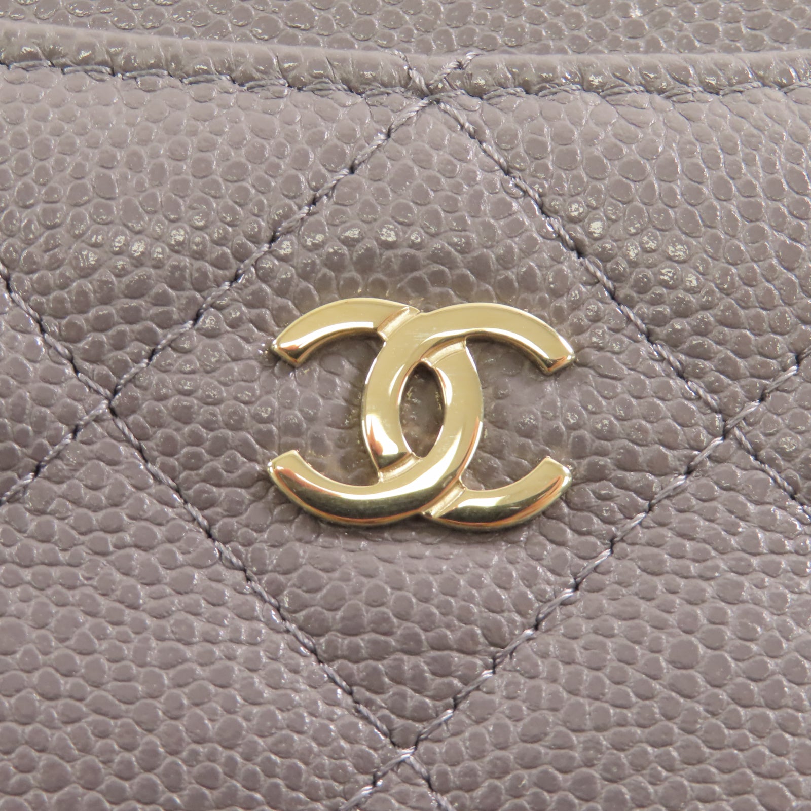 CHANEL 菱格牛皮皮革Wallet金扣錢包灰色