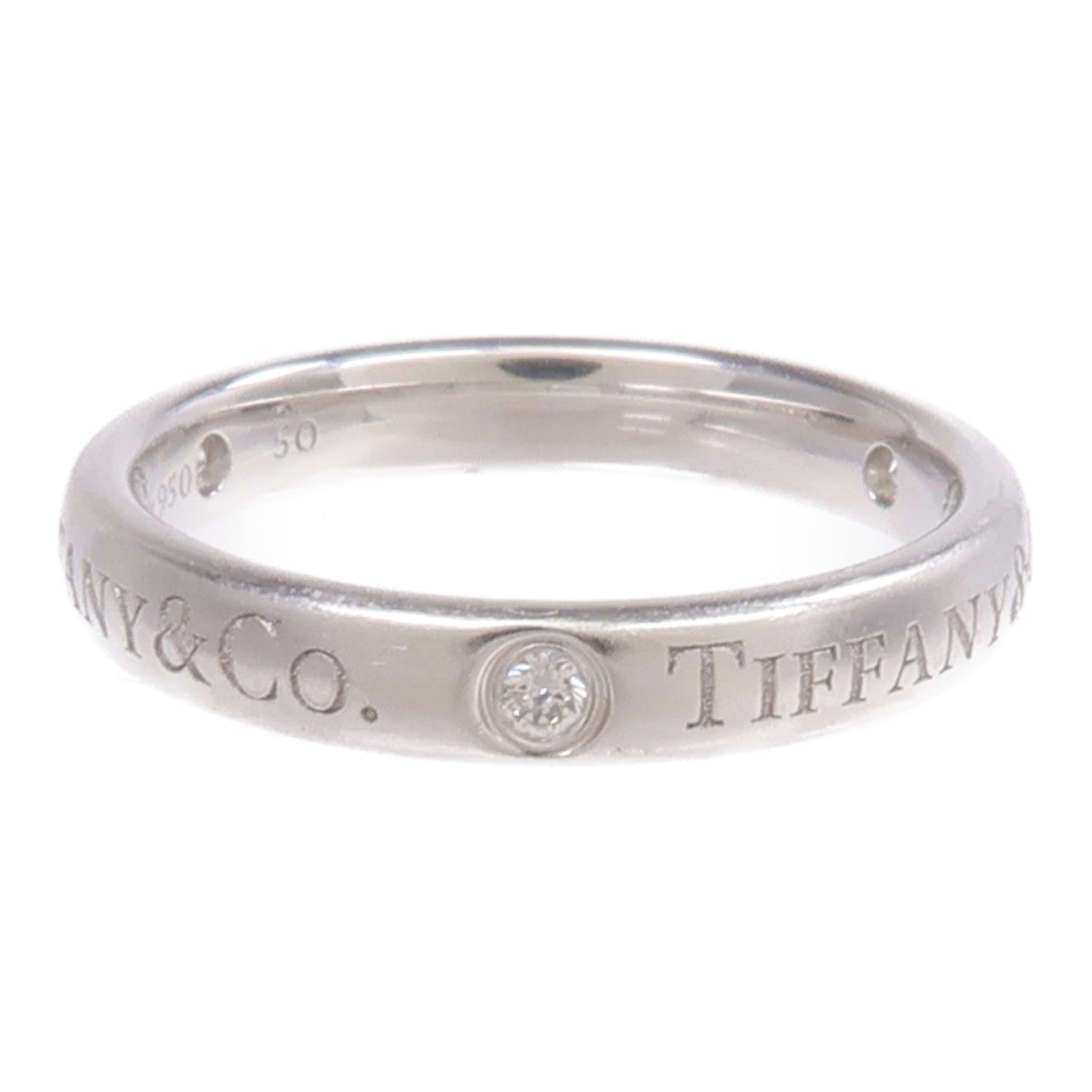 TIFFANY＆CO PT950鉑金T&Co Band Ring 3 Diamonds鑽石戒指