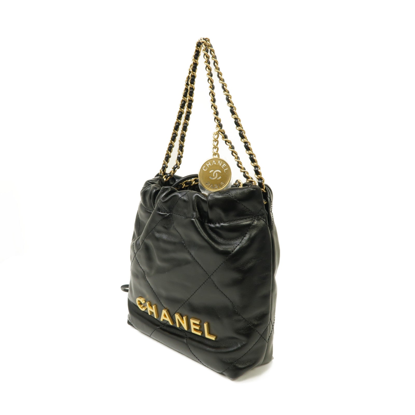 CHANEL 【激減優惠】菱格牛皮皮革22 Mini金扣手挽肩背兩用袋黒色