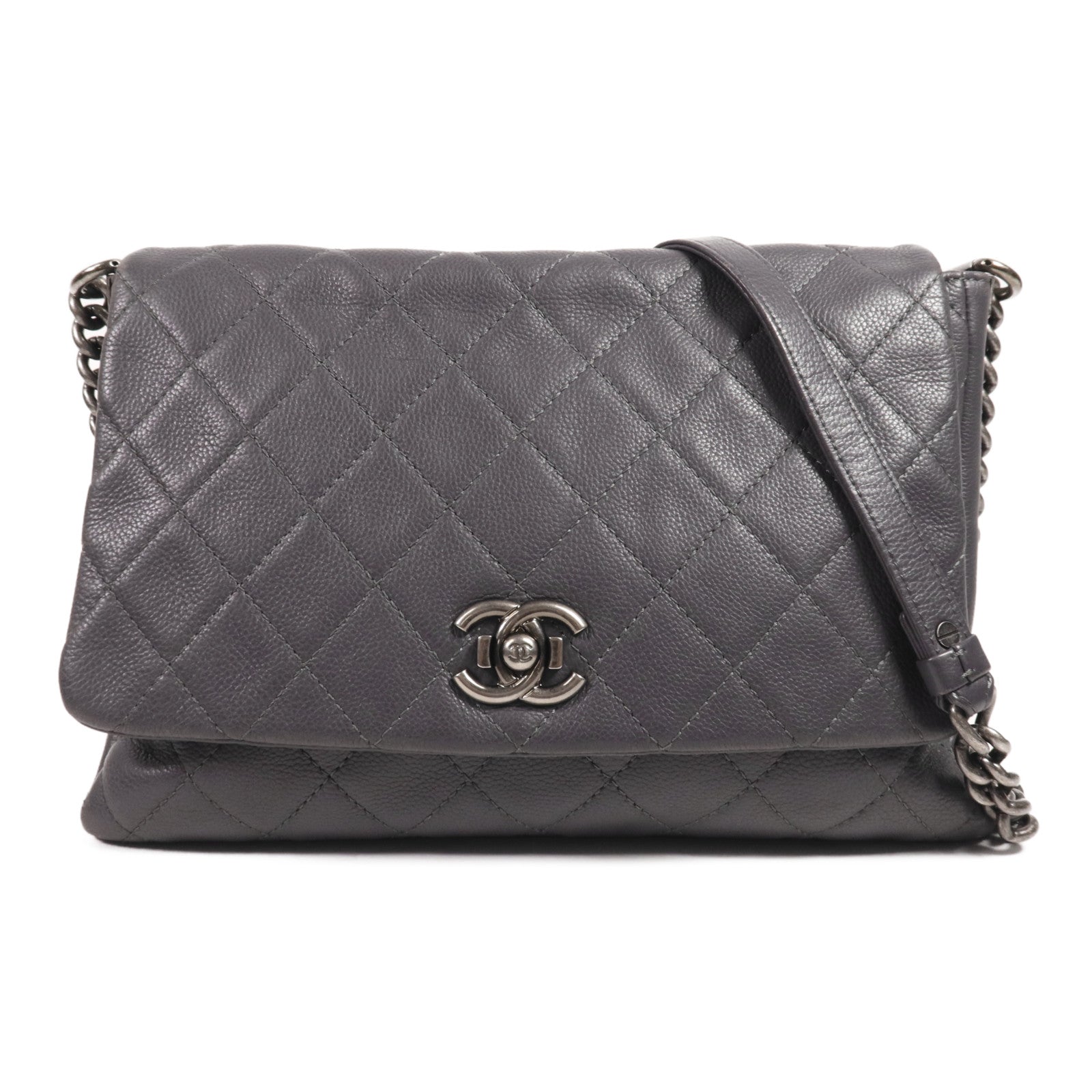 CHANEL 牛皮皮革Chain Shoulder銀扣肩背袋