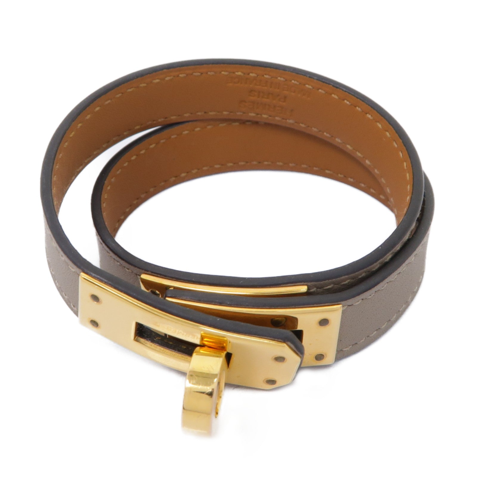 HERMES Evercolor皮革Kelly Double tour金扣手鏈灰色