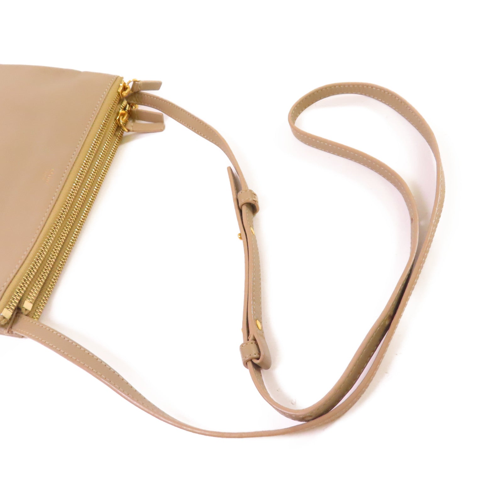 CELINE 牛皮皮革Trio Shoulder Bag金扣肩背袋米色