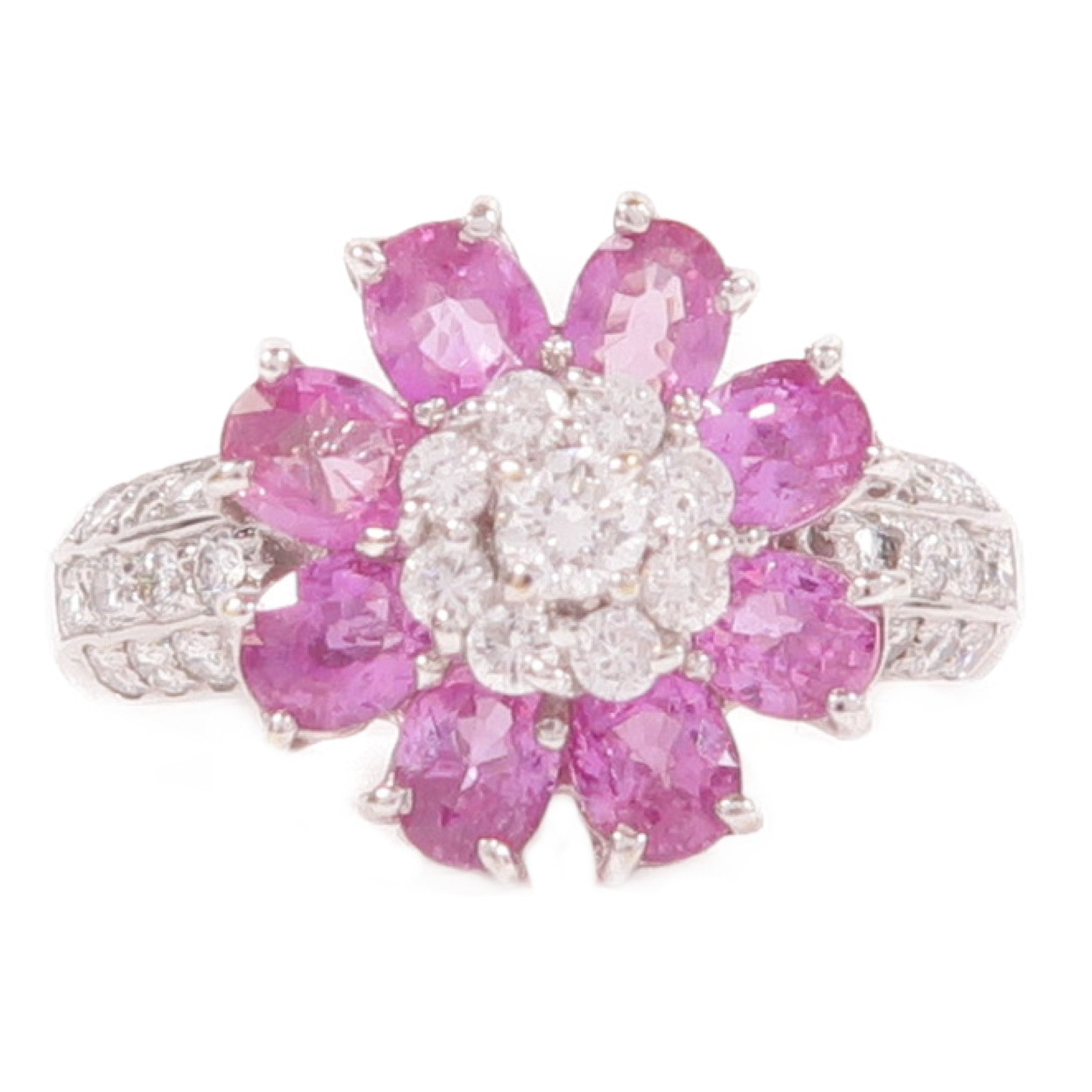 Ponte Vecchio 18K白金Pink Sapphire Diamond Ring2.17ct粉紅色藍寶石/0.59ct鑽石戒指US#6.5
