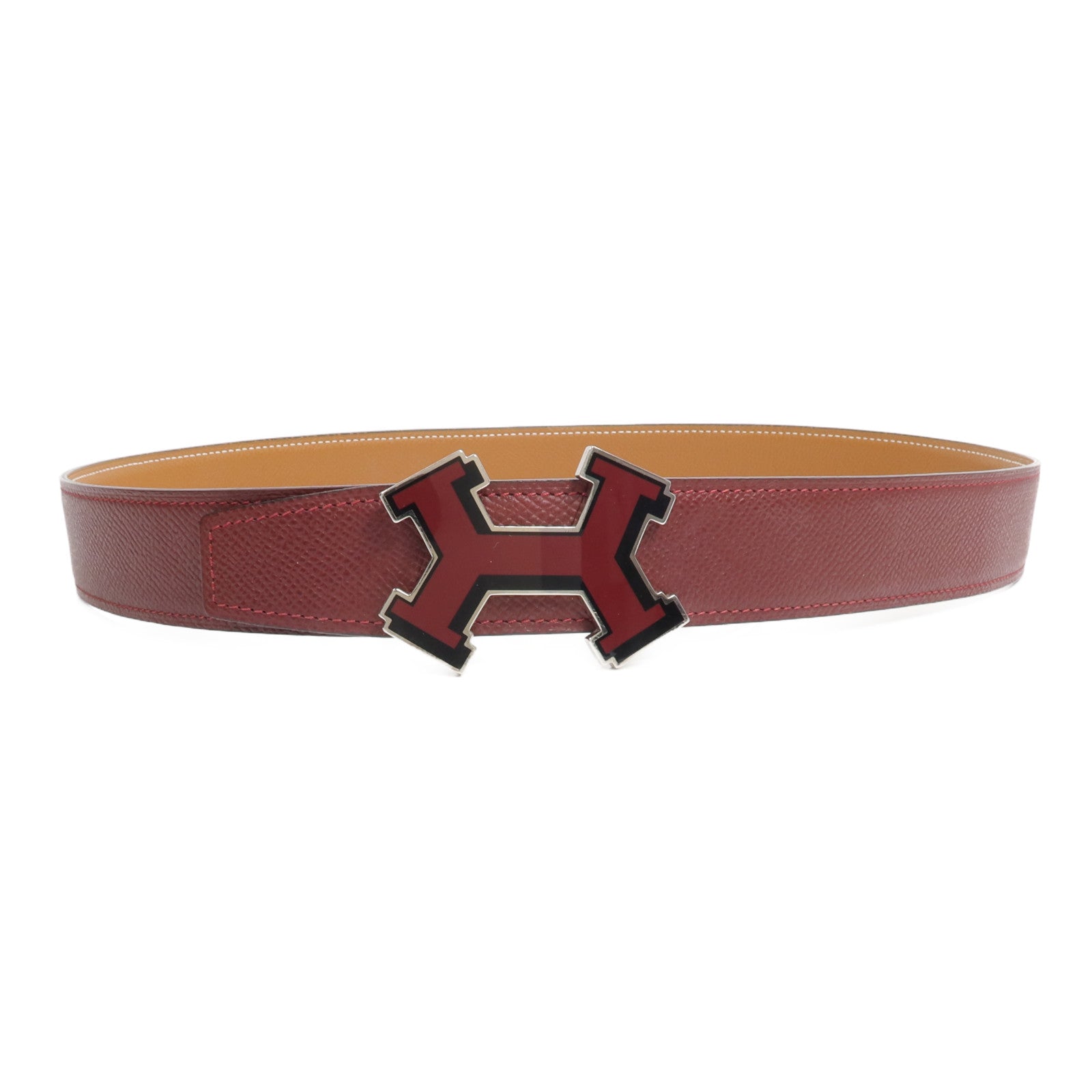 HERMES Epsom皮革Reversible H Belt 85cm皮帶Rouge H/Gold