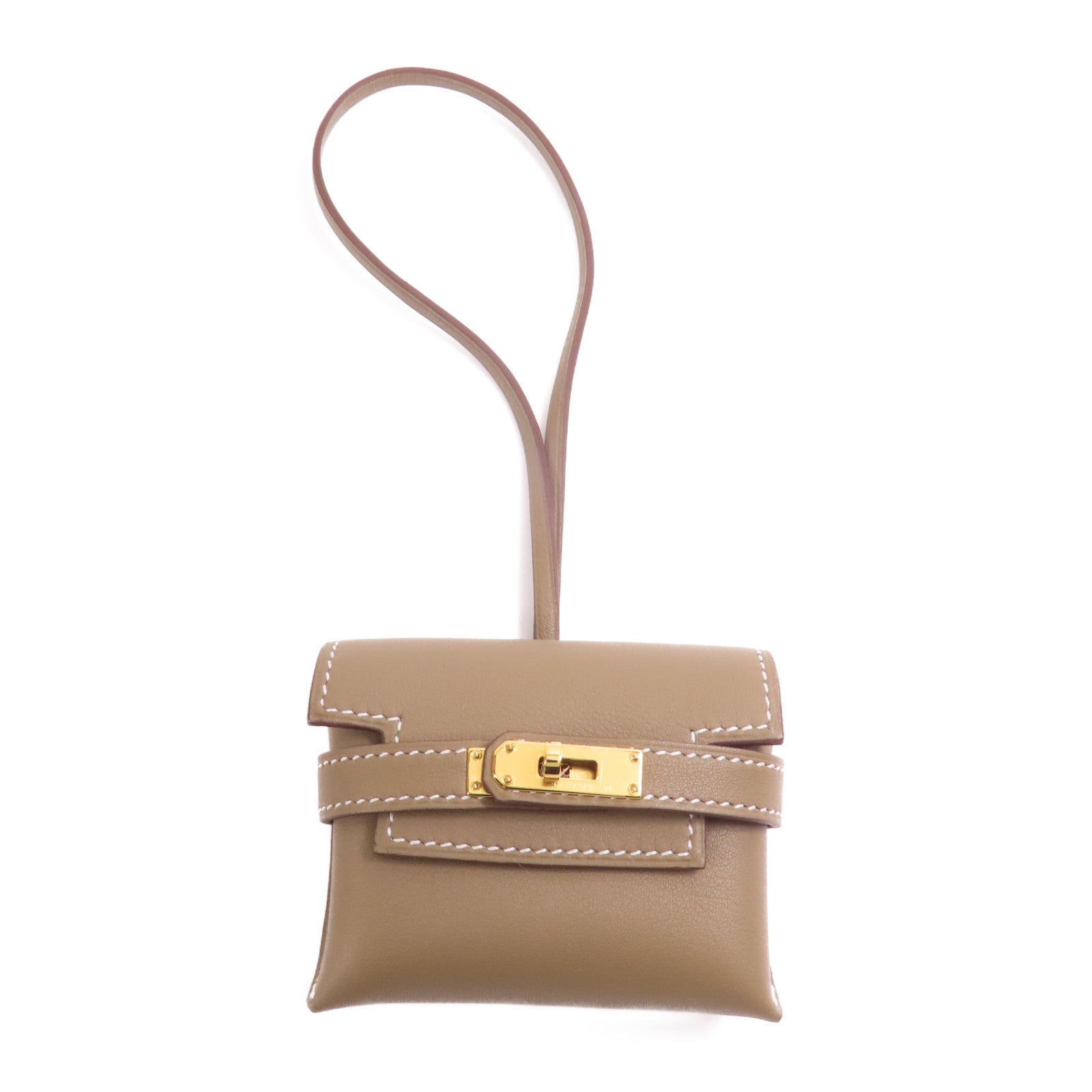 HERMES Swift皮革Kelly Festival Charm金扣掛飾Etoupe