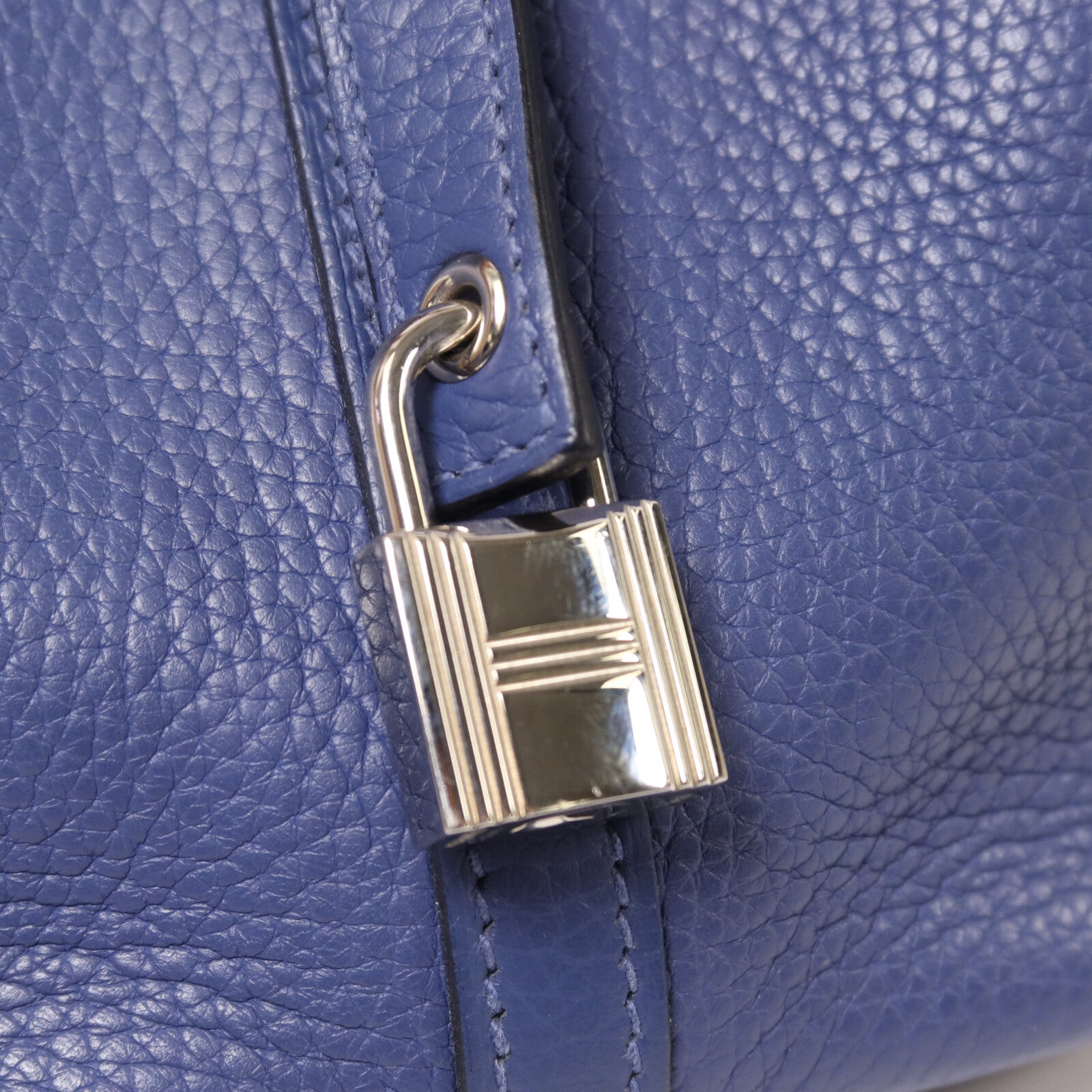 HERMES Clemence皮革Picotin PM銀扣手挽袋Bleu Brighton/Capucine