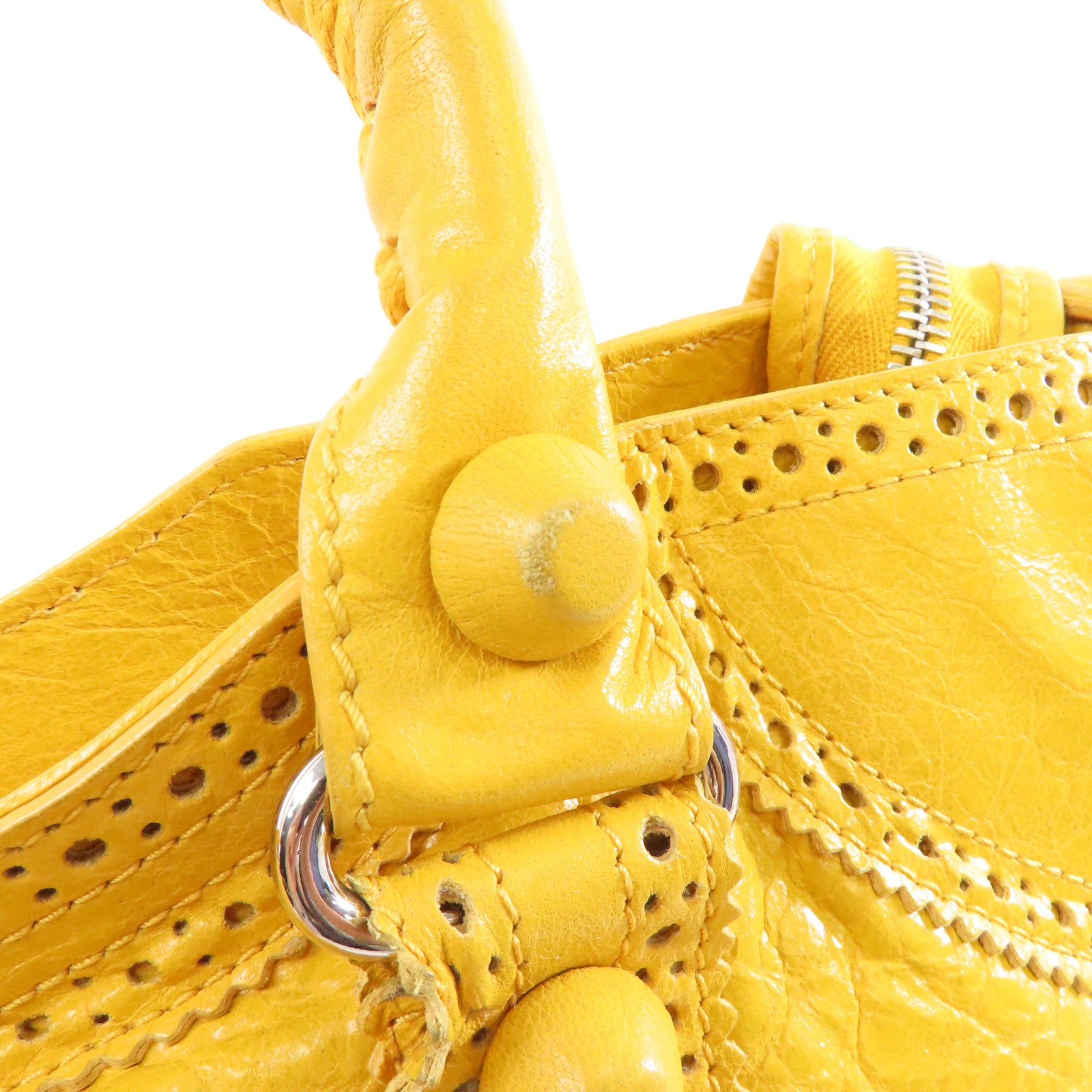 BALENCIAGA 牛皮皮革City Bag銀扣手挽肩背兩用袋黃色